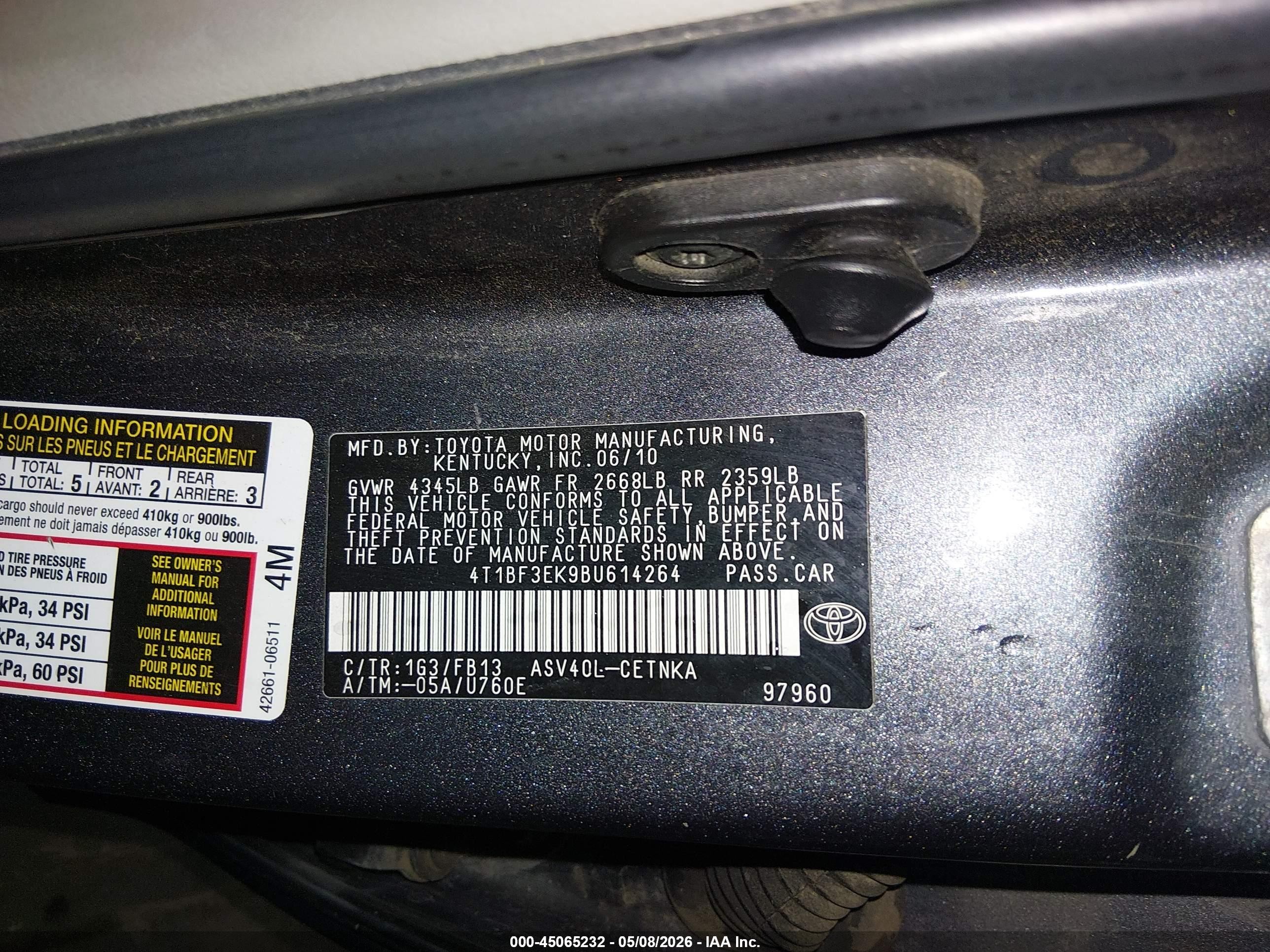 2011 Toyota Camry Le Gray vin: 4T1BF3EK9BU614264