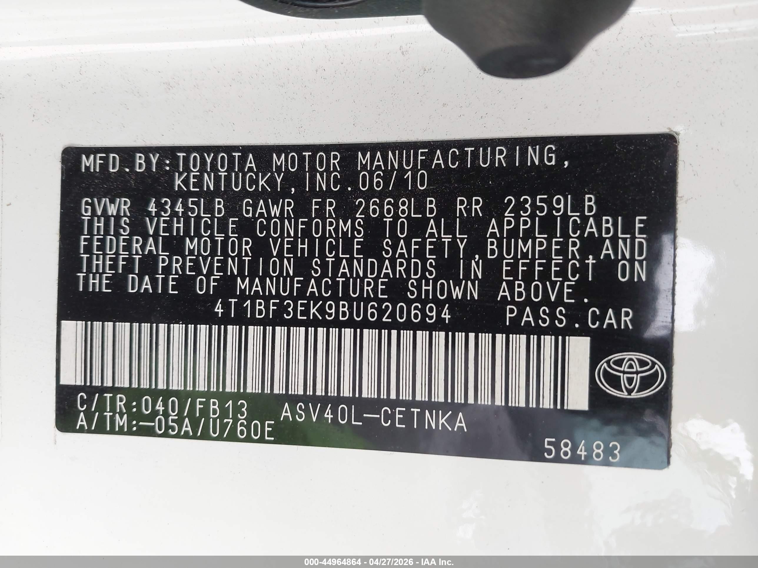 2011 Toyota Camry Le Серебряный vin: 4T1BF3EK9BU620694