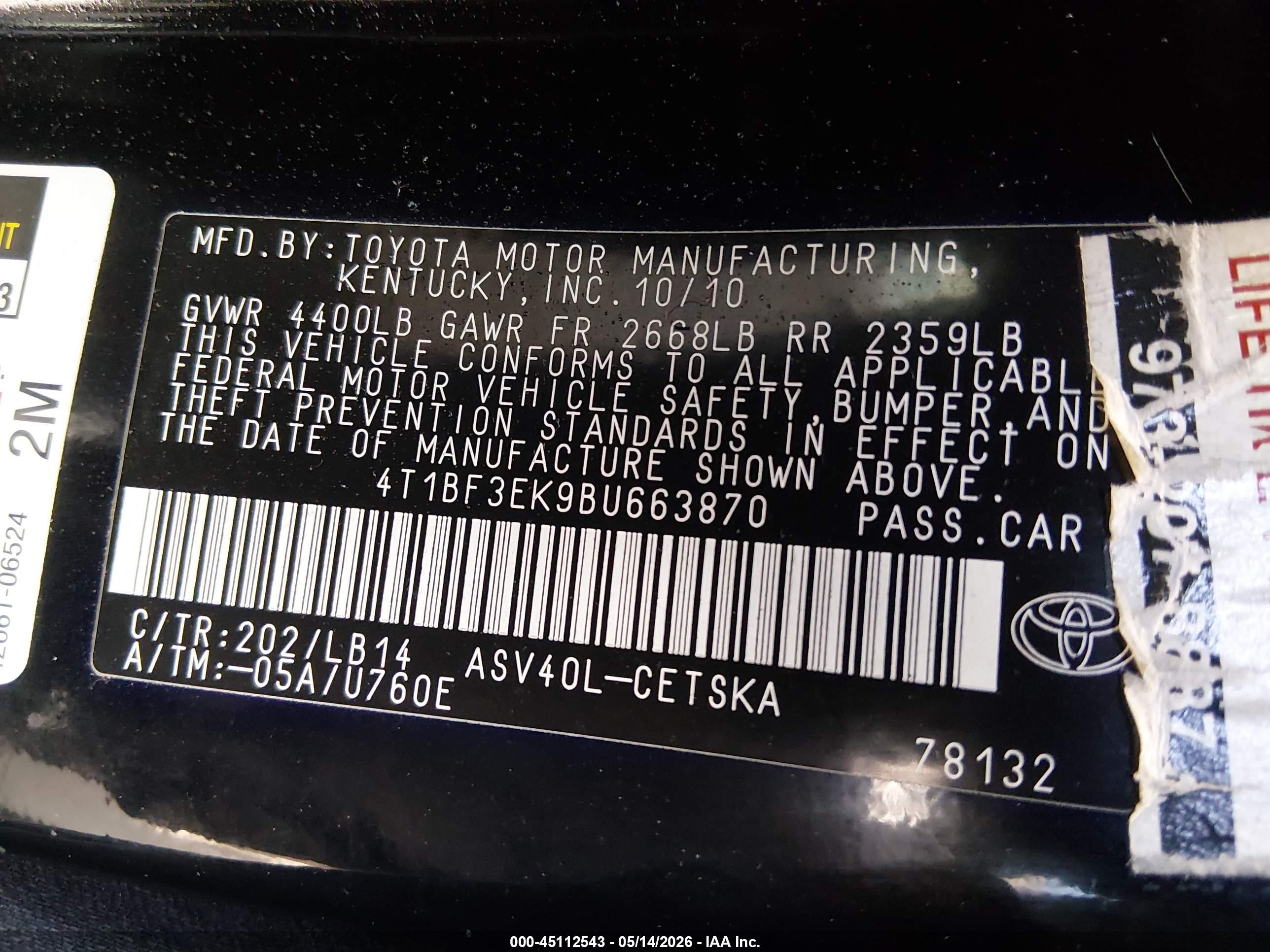 2011 Toyota Camry Se Black vin: 4T1BF3EK9BU663870