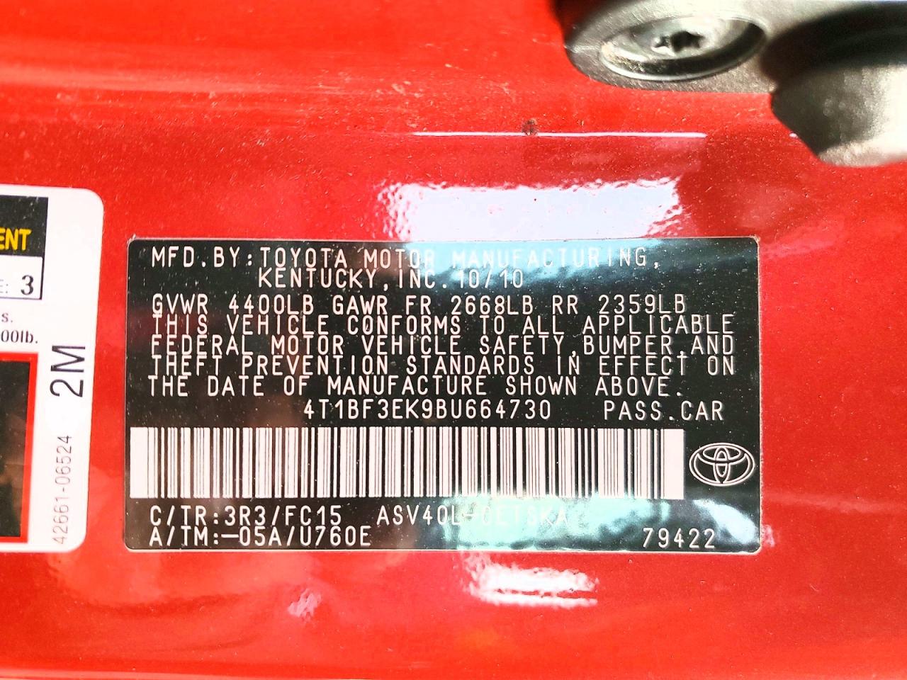 2011 Toyota Camry Se Red vin: 4T1BF3EK9BU664730