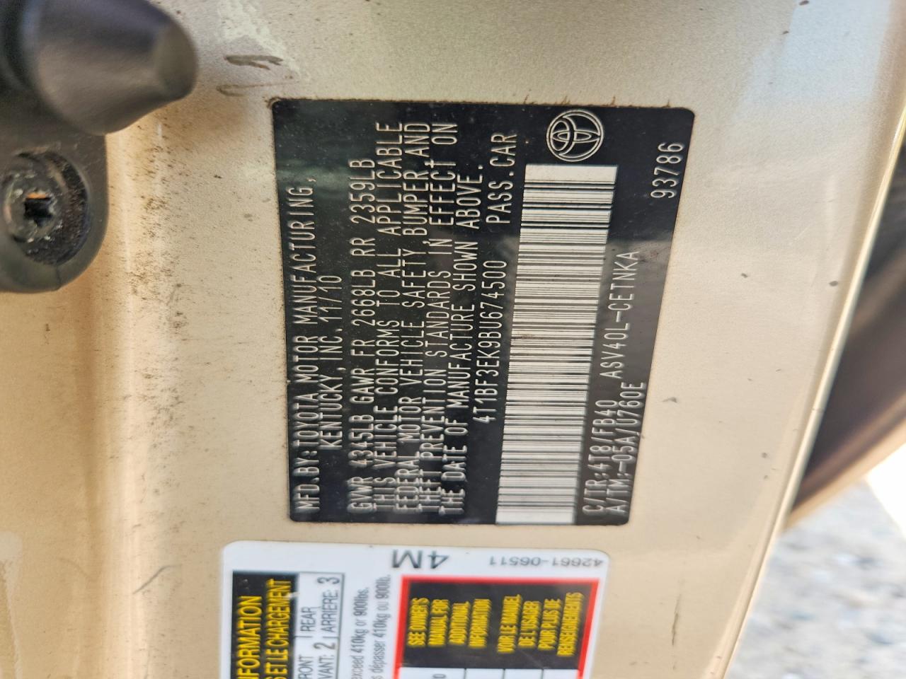 2011 Toyota Camry Le Золотой vin: 4T1BF3EK9BU674500