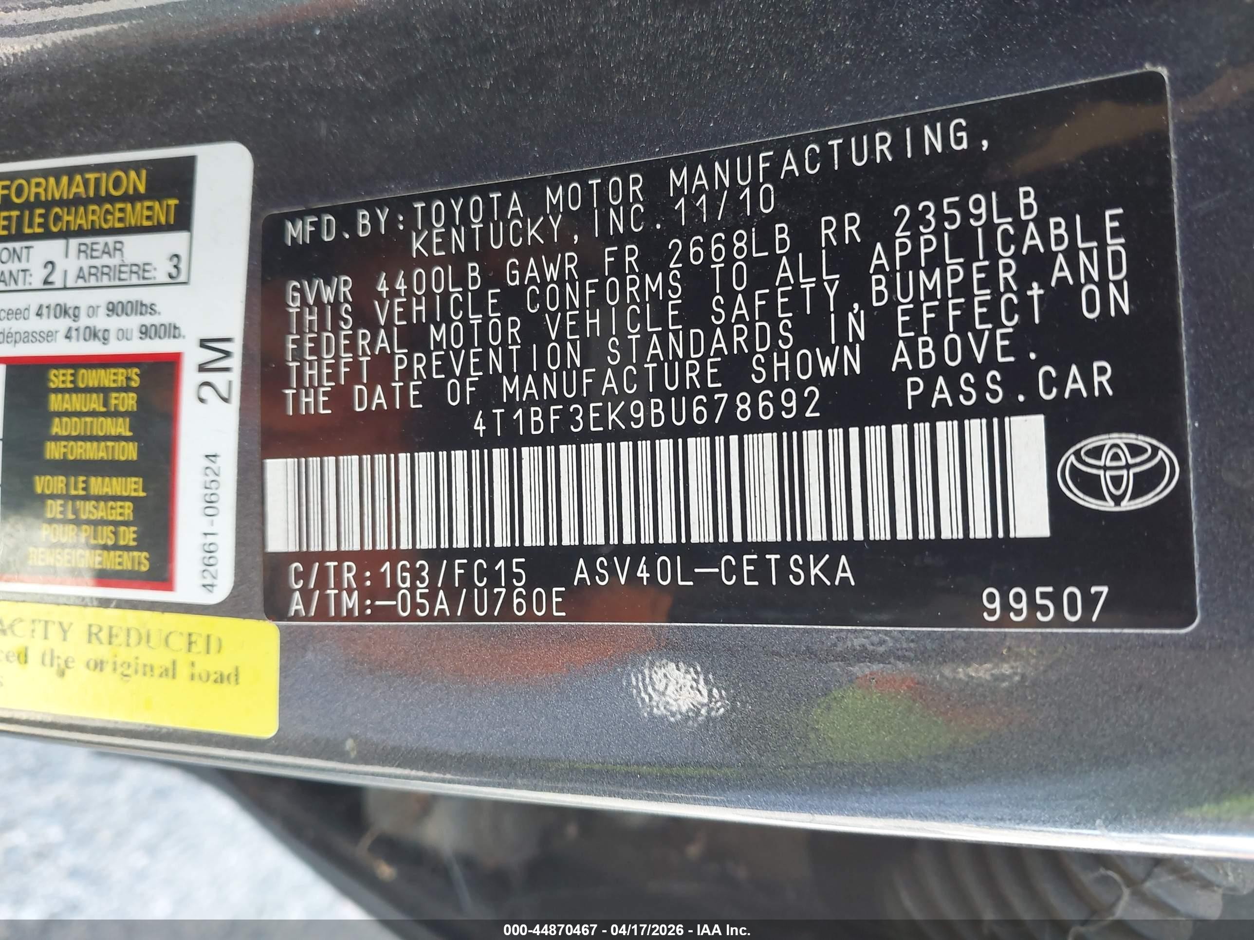 2011 Toyota Camry Se Gray vin: 4T1BF3EK9BU678692