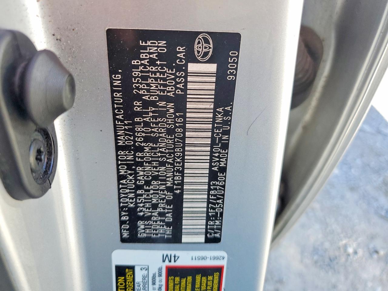 2011 Toyota Camry Le Silver vin: 4T1BF3EK9BU708161