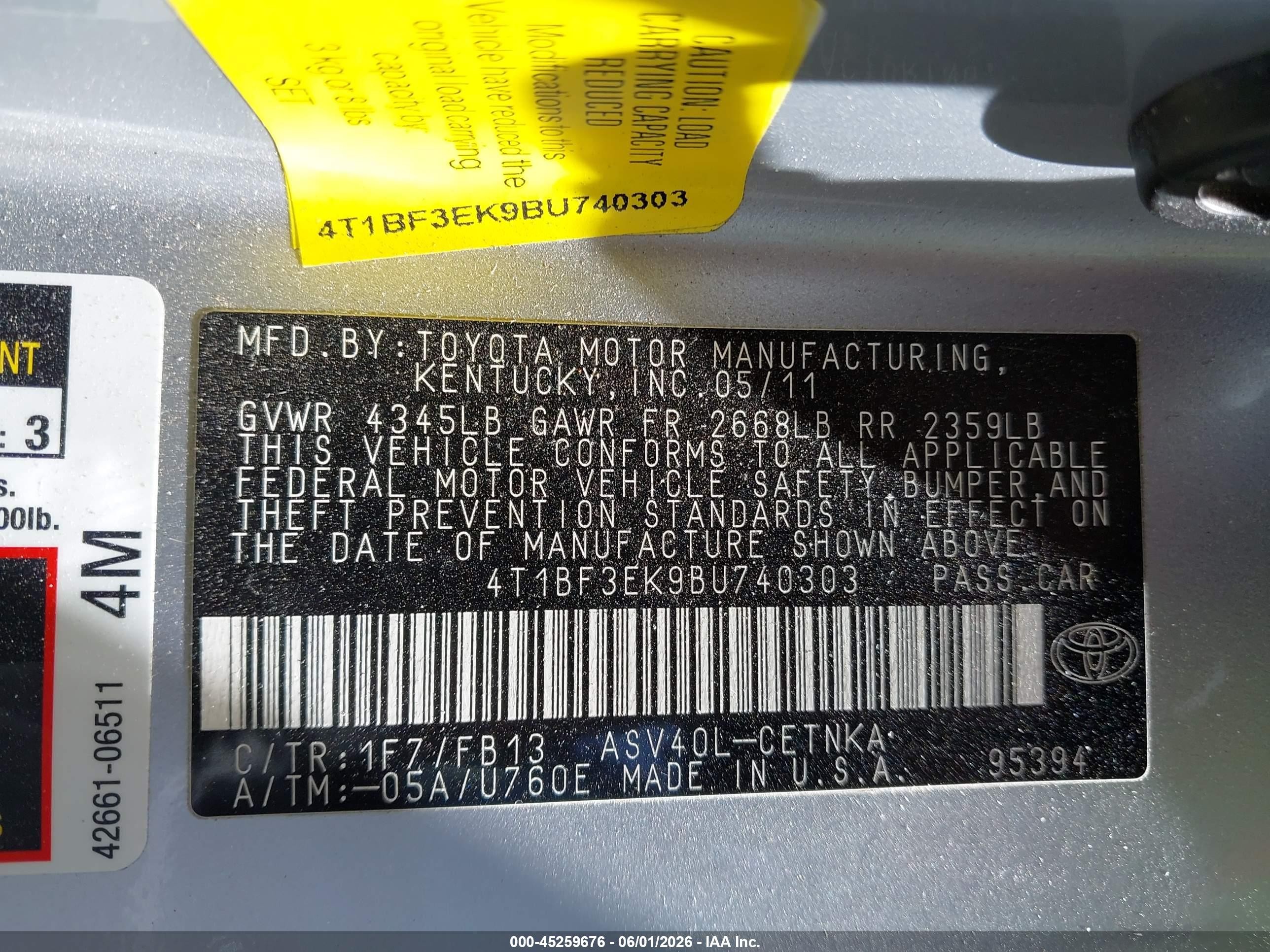 2011 Toyota Camry Le Silver vin: 4T1BF3EK9BU740303