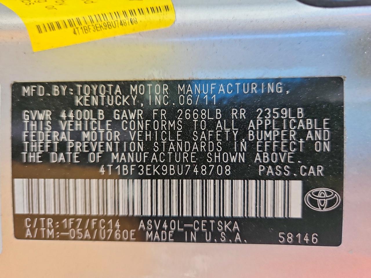 2011 Toyota Camry Se Серебряный vin: 4T1BF3EK9BU748708