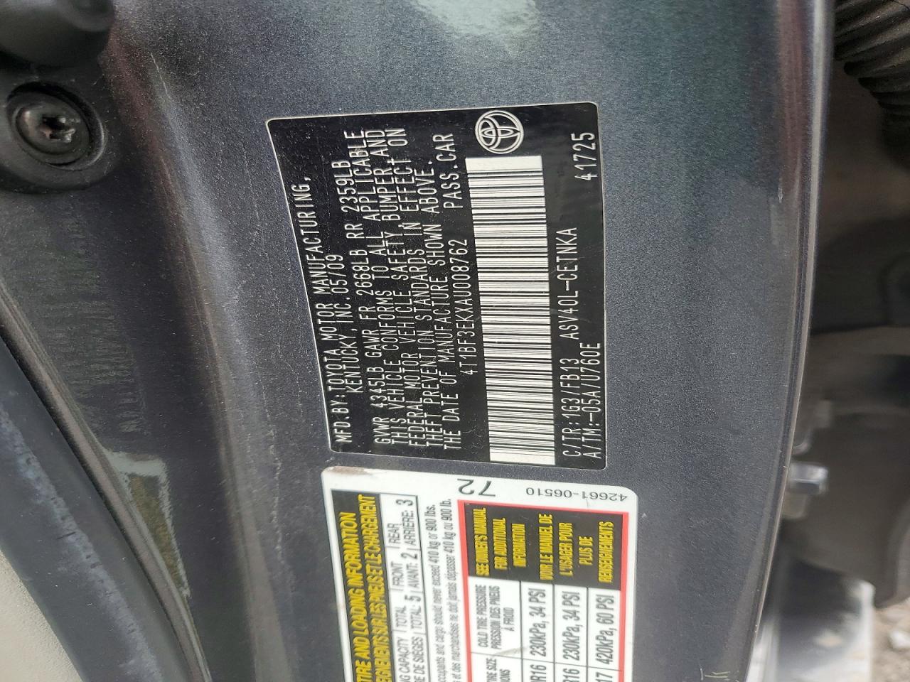 2010 Toyota Camry Le Gray vin: 4T1BF3EKXAU008762