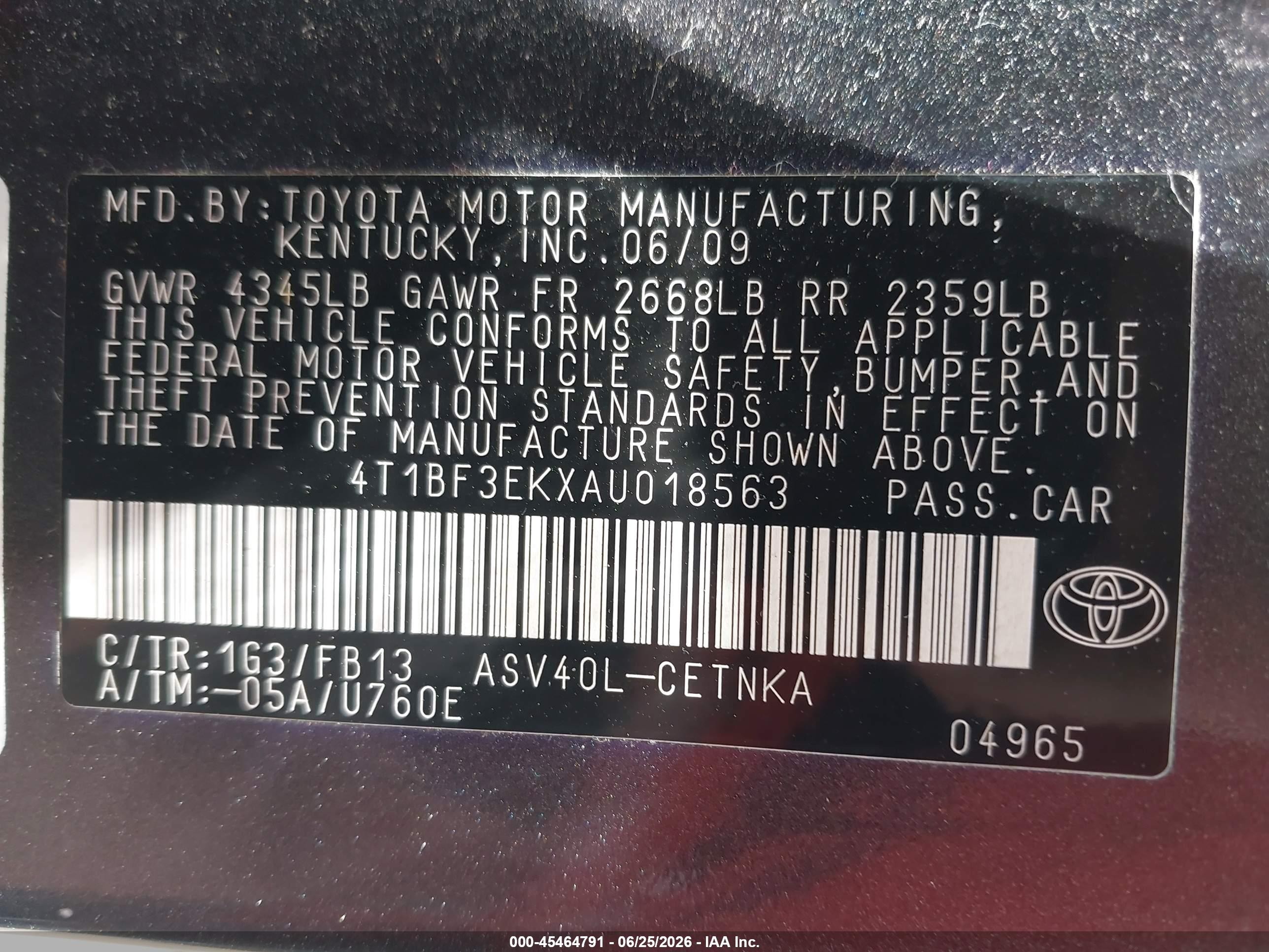 2010 Toyota Camry Le Gray vin: 4T1BF3EKXAU018563