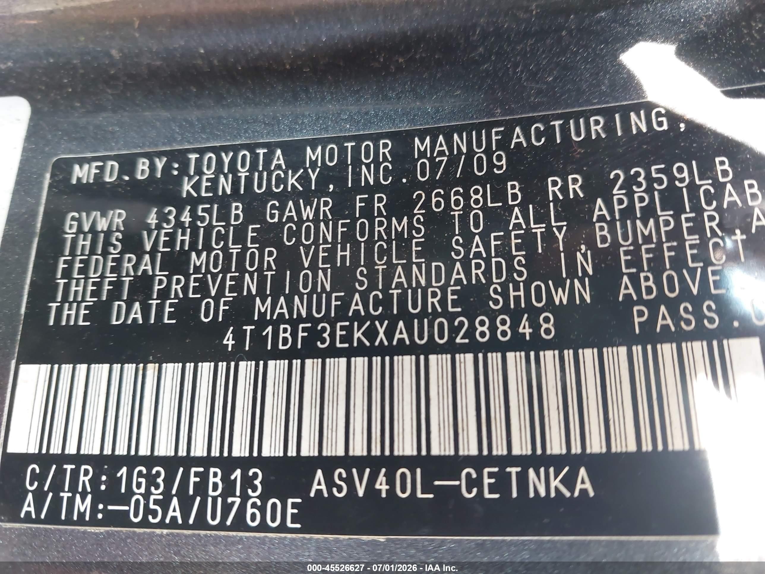 2010 Toyota Camry Le Gray vin: 4T1BF3EKXAU028848