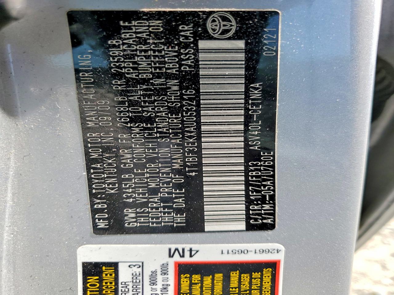2010 Toyota Camry Le Silver vin: 4T1BF3EKXAU053216