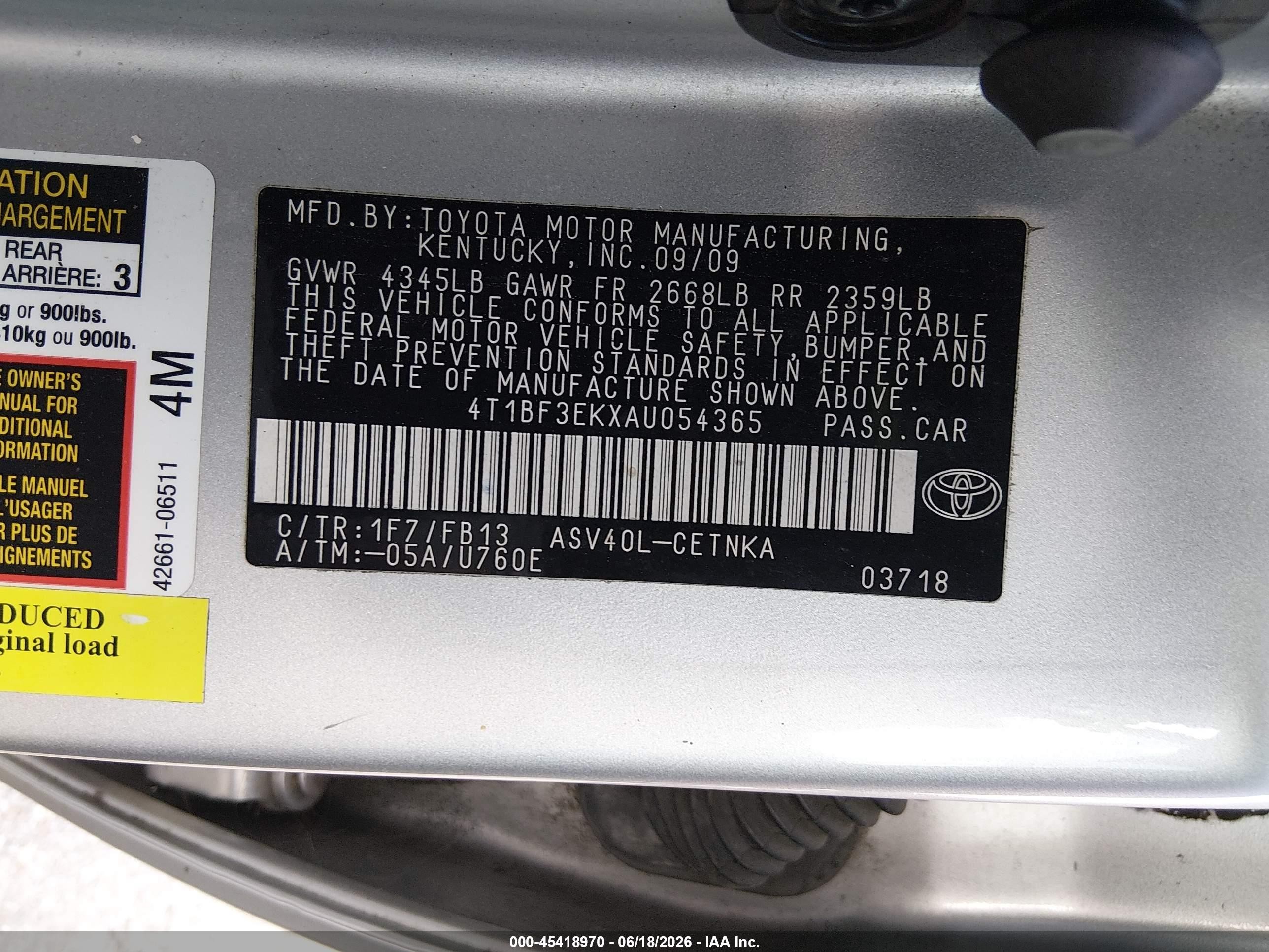 2010 Toyota Camry Le Silver vin: 4T1BF3EKXAU054365