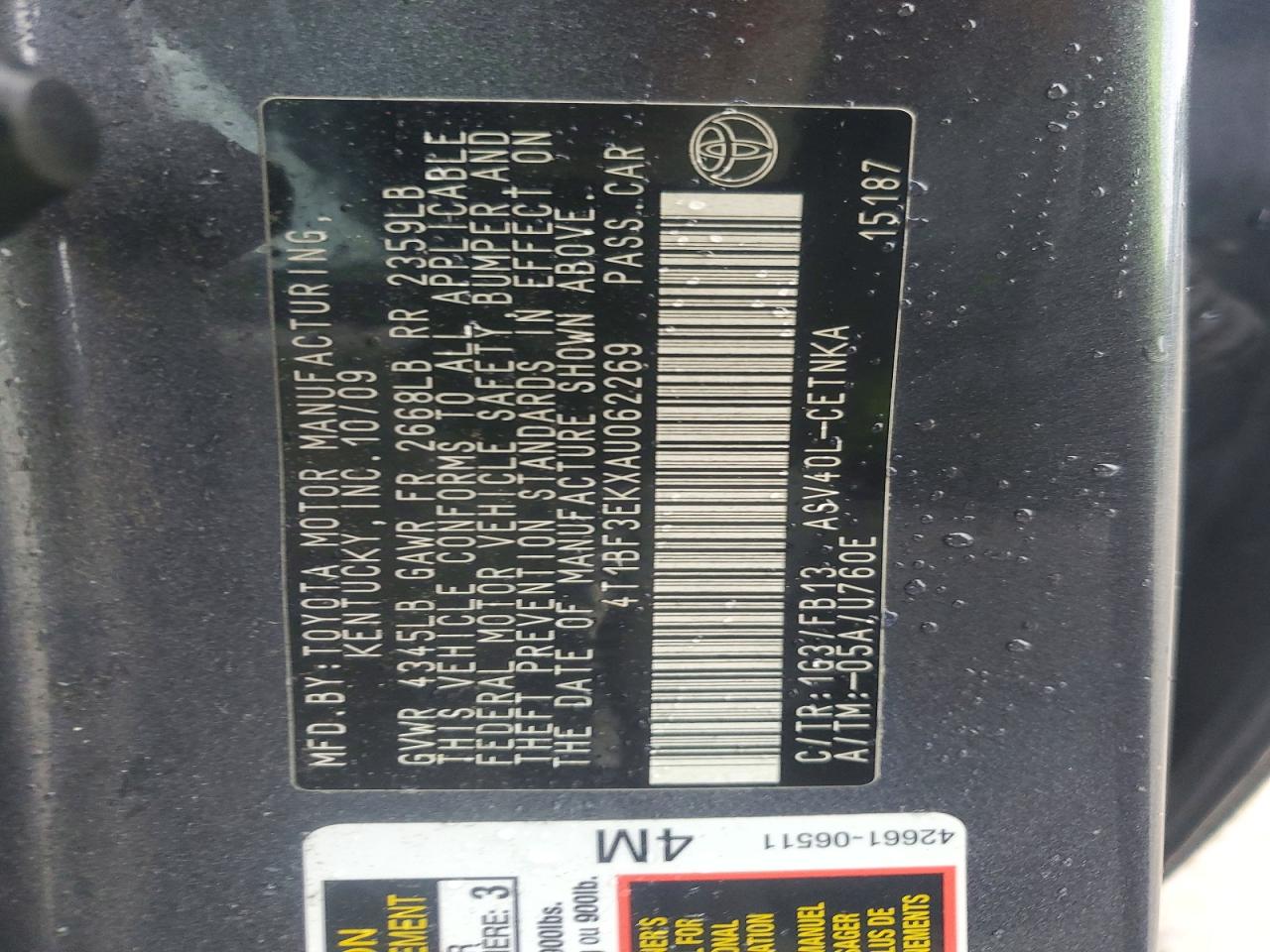2010 Toyota Camry Le Gray vin: 4T1BF3EKXAU062269