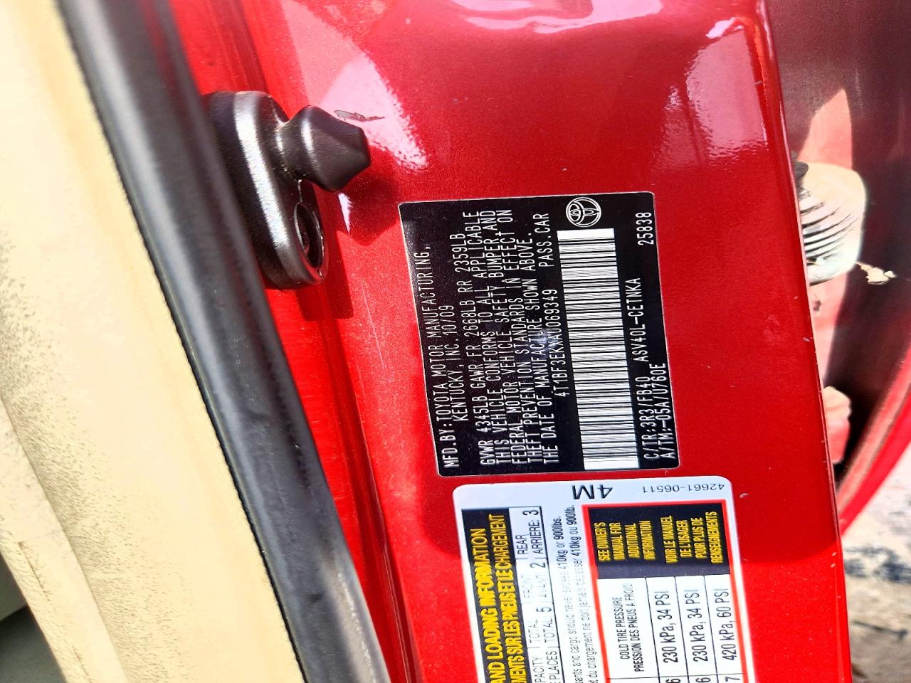 2010 Toyota Camry Le Red vin: 4T1BF3EKXAU069349