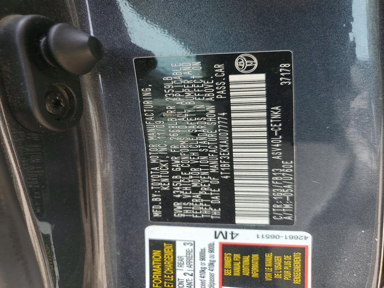 2010 Toyota Camry Le Gray vin: 4T1BF3EKXAU077774