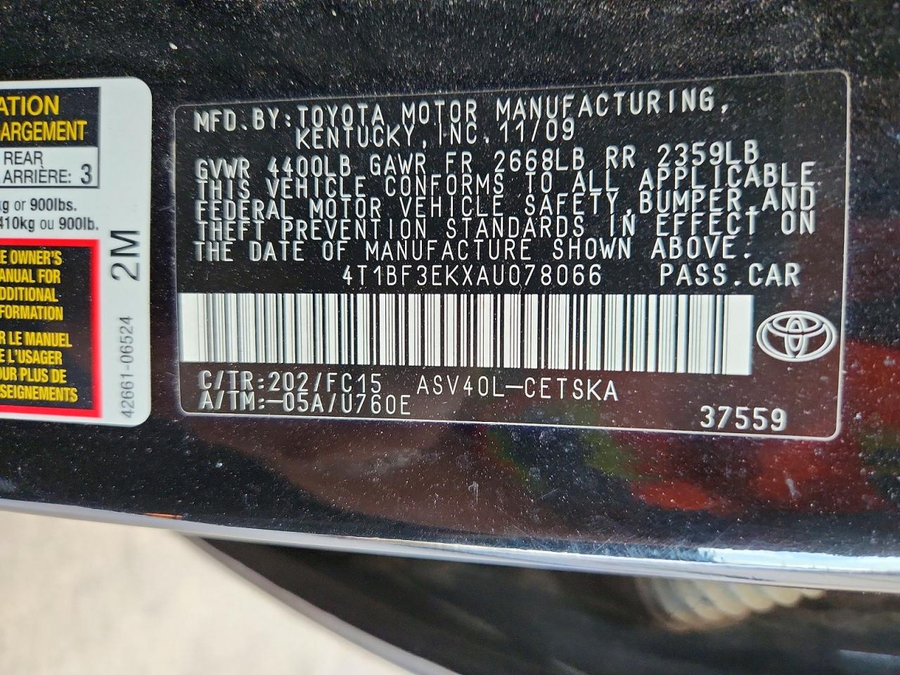 2010 Toyota Camry Se Black vin: 4T1BF3EKXAU078066