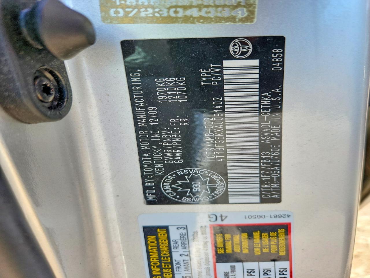 2010 Toyota Camry Base Silver vin: 4T1BF3EKXAU091402