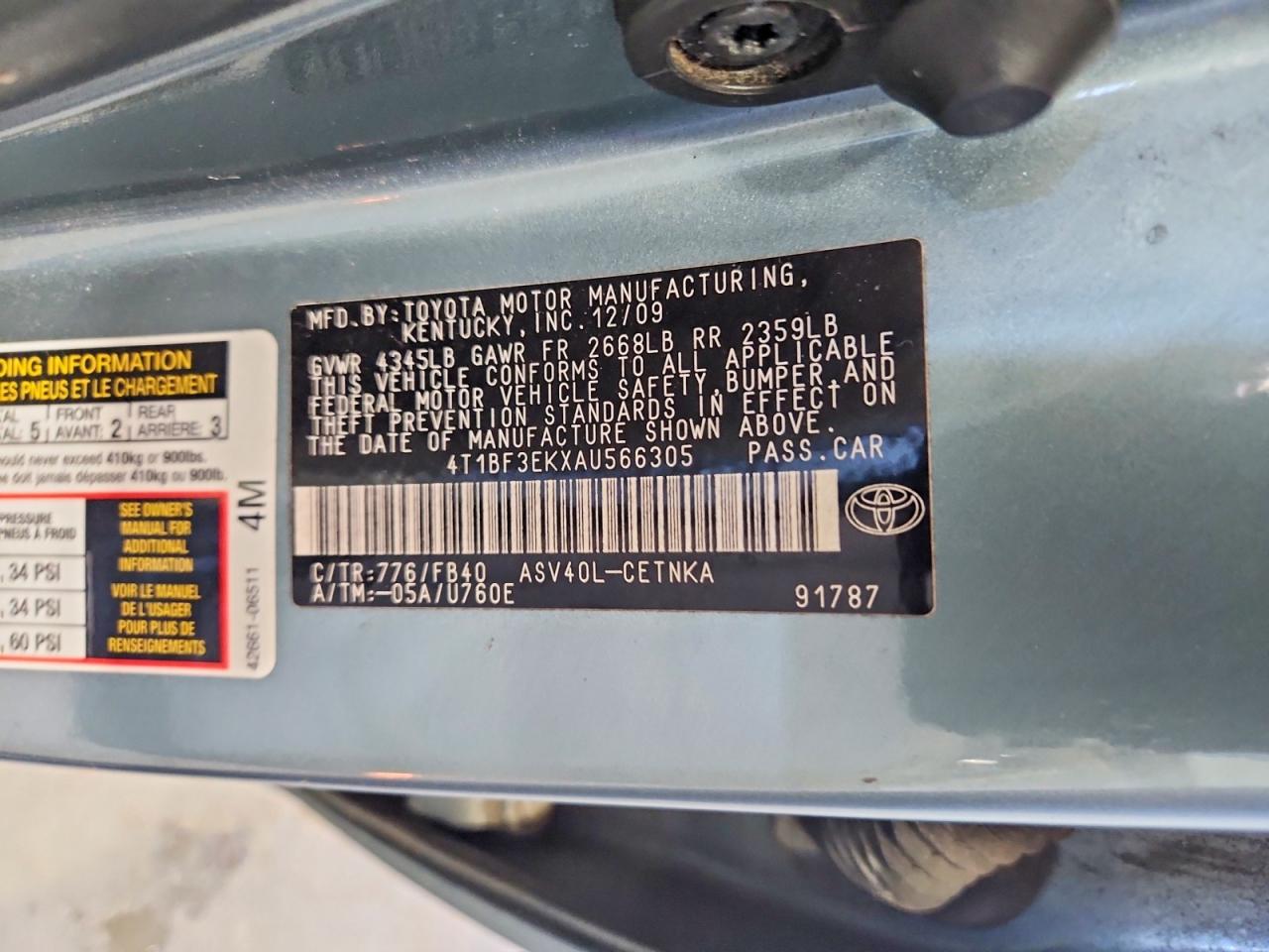 2010 Toyota Camry Le Бирюзовый vin: 4T1BF3EKXAU566305
