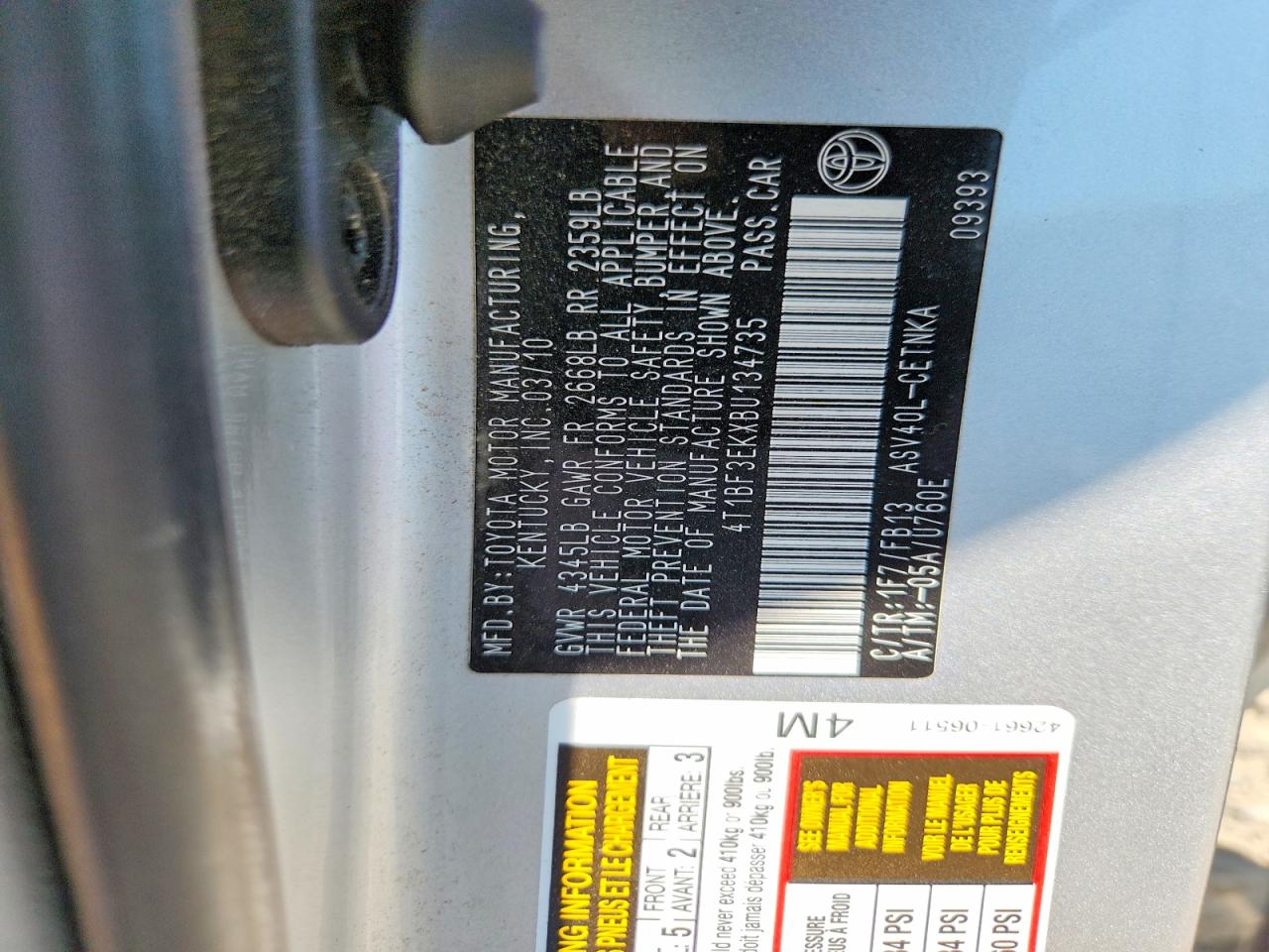 2011 Toyota Camry Le Silver vin: 4T1BF3EKXBU134735