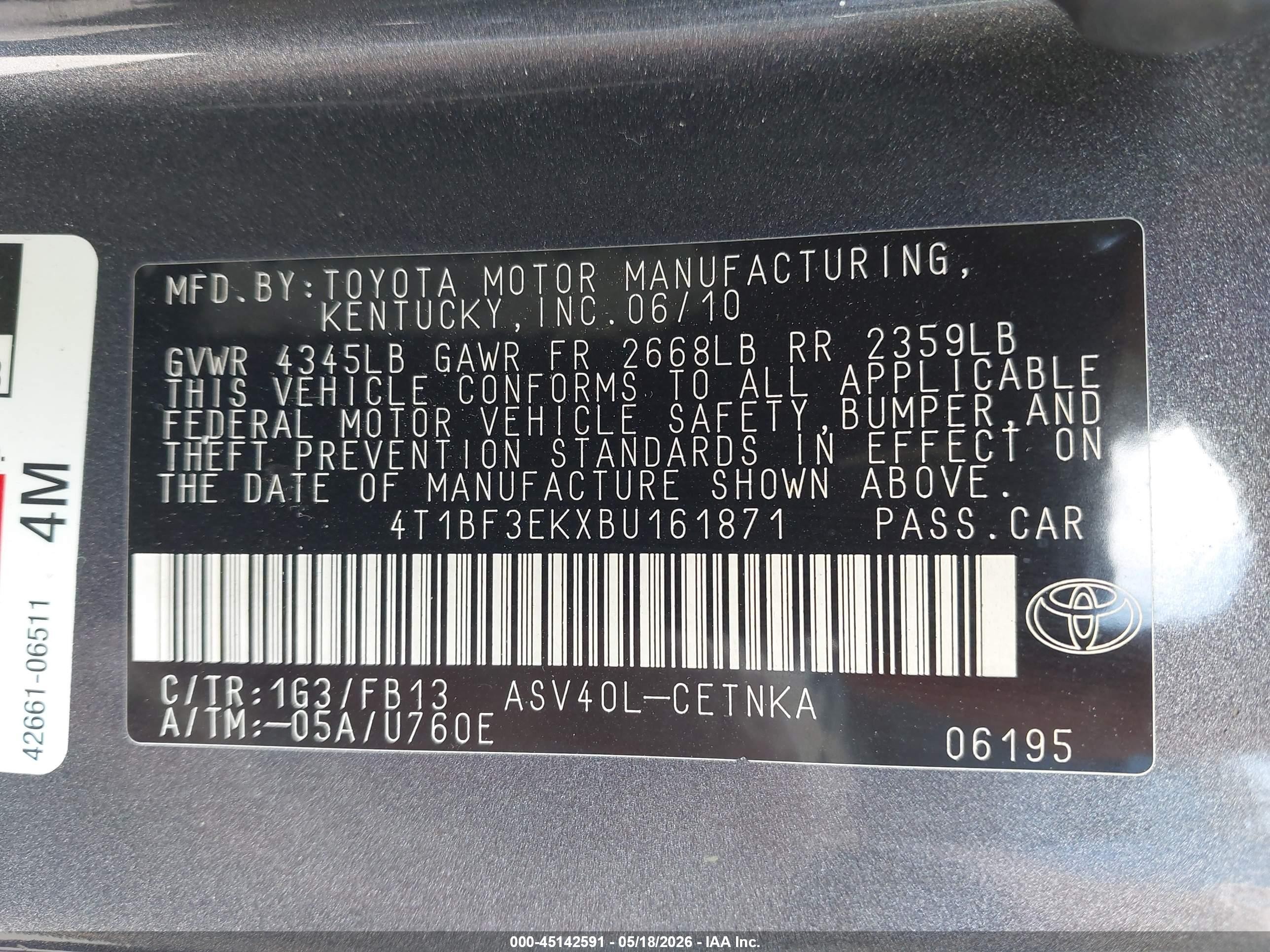 2011 Toyota Camry Le Gray vin: 4T1BF3EKXBU161871