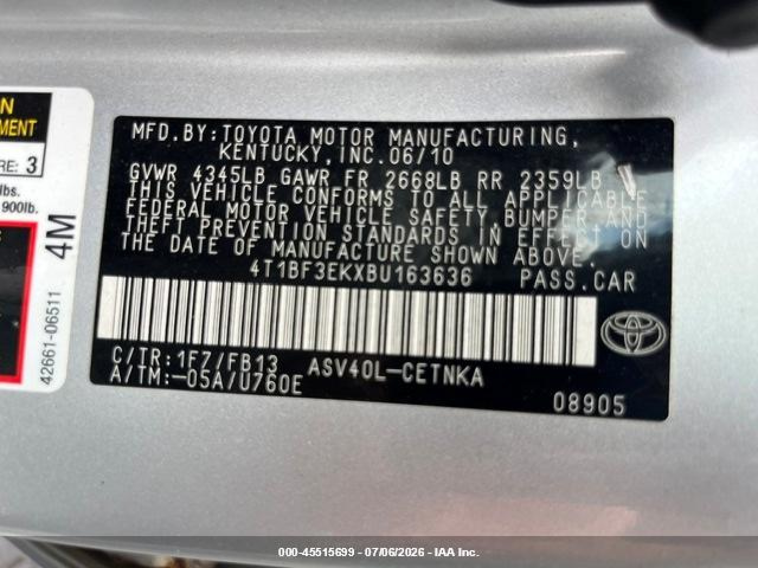 2011 Toyota Camry Le Silver vin: 4T1BF3EKXBU163636