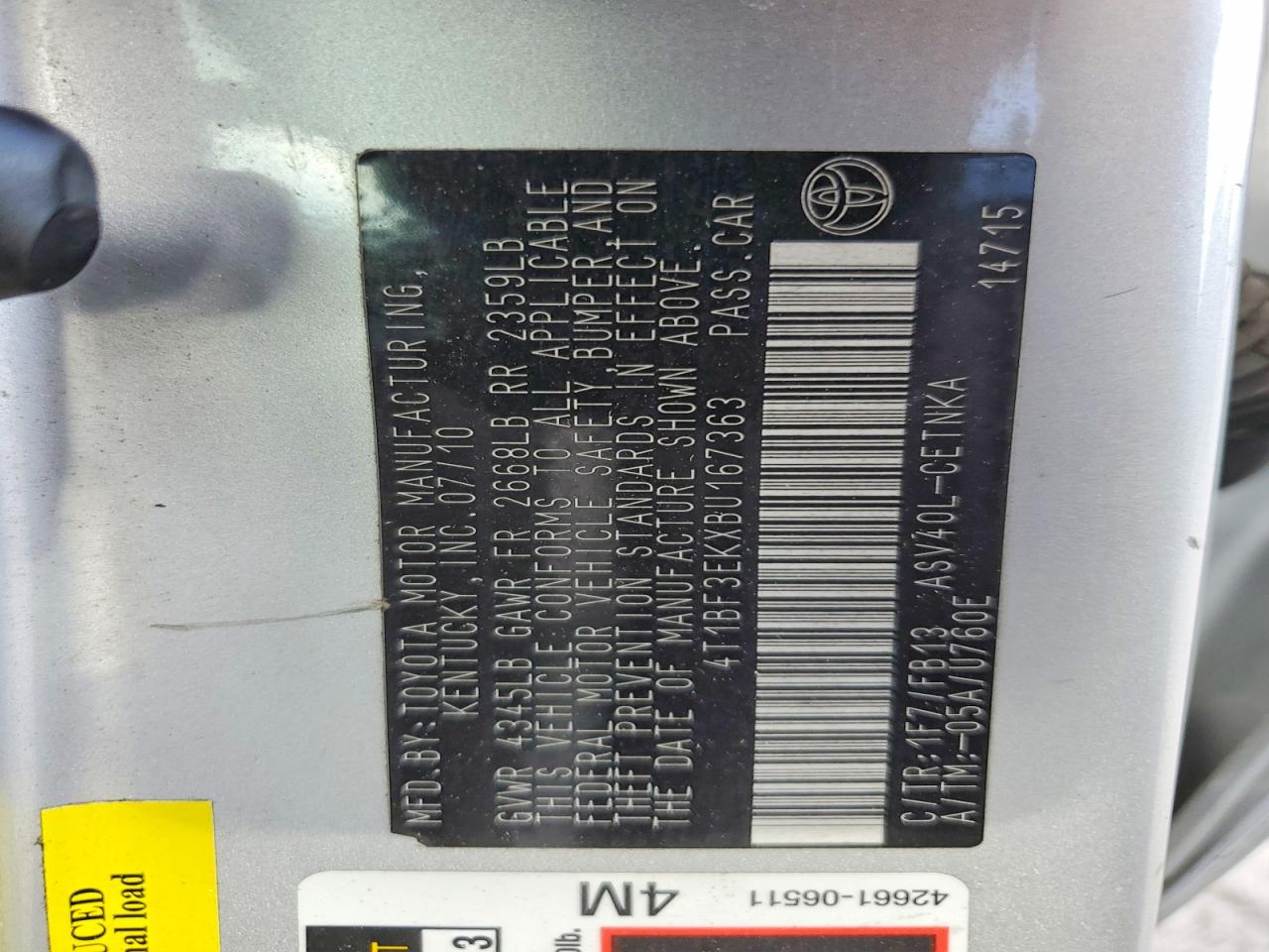 2011 Toyota Camry Le Silver vin: 4T1BF3EKXBU167363