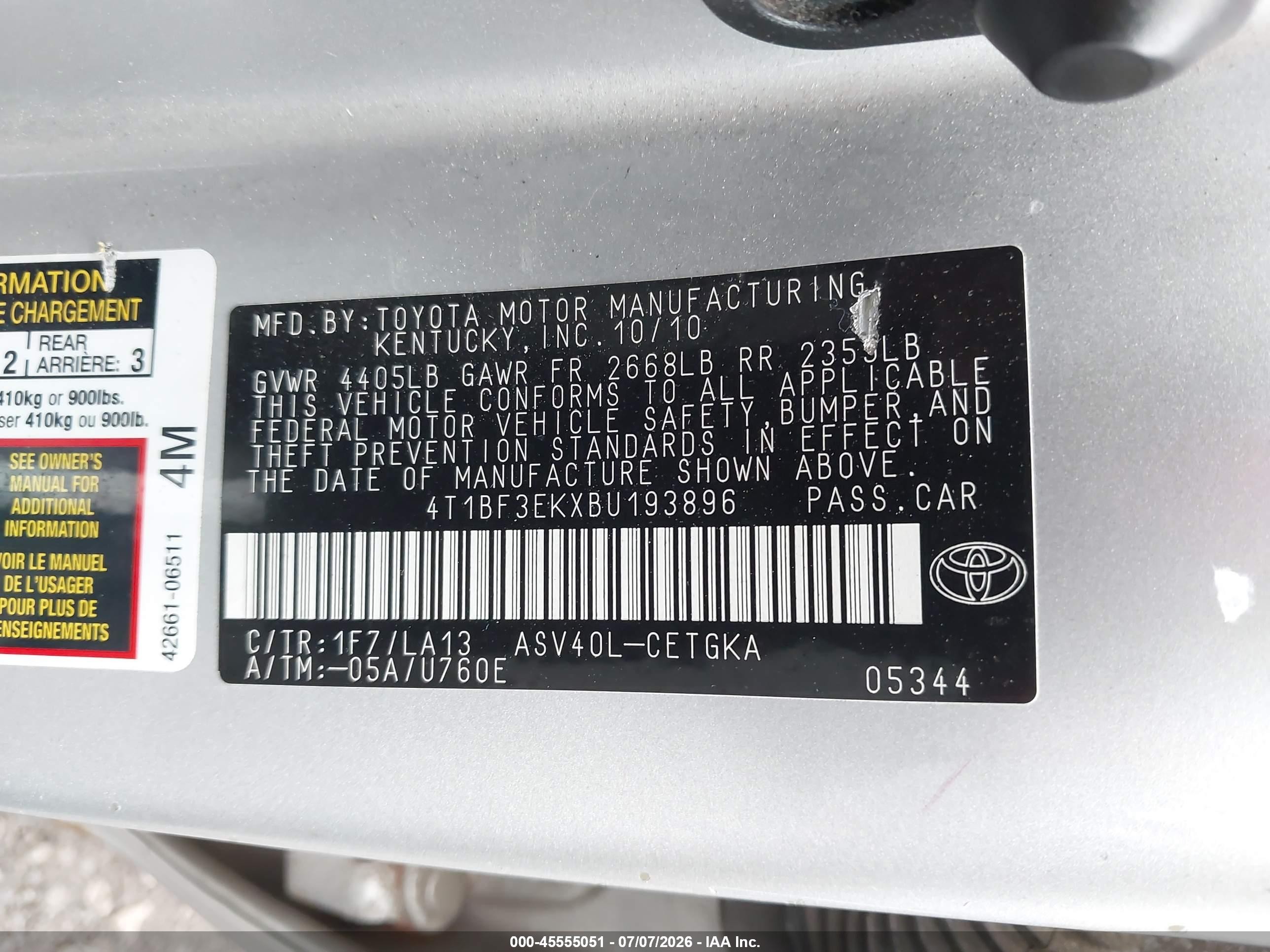 2011 Toyota Camry Xle Silver vin: 4T1BF3EKXBU193896