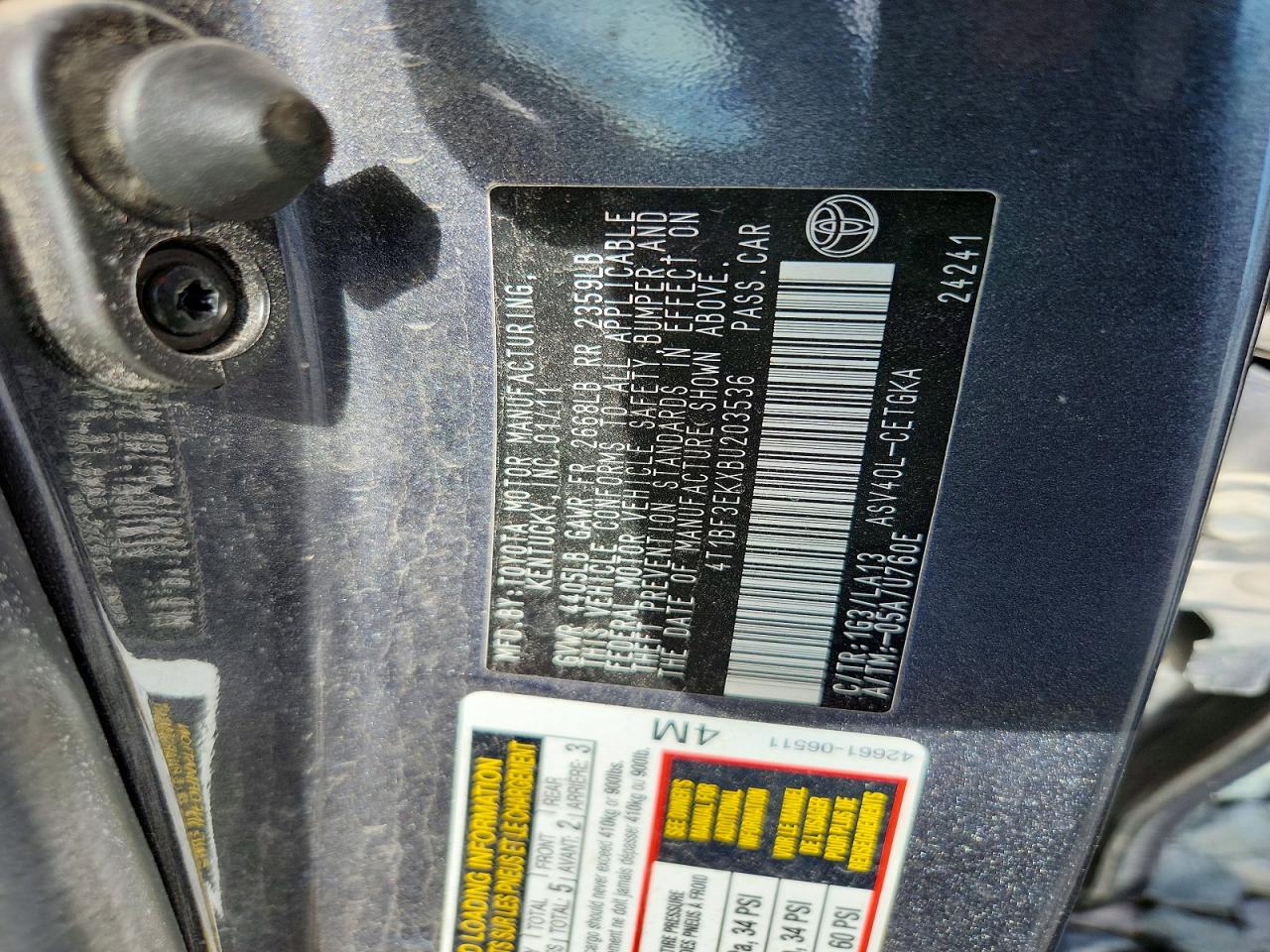 2011 Toyota Camry Xle Gray vin: 4T1BF3EKXBU203536