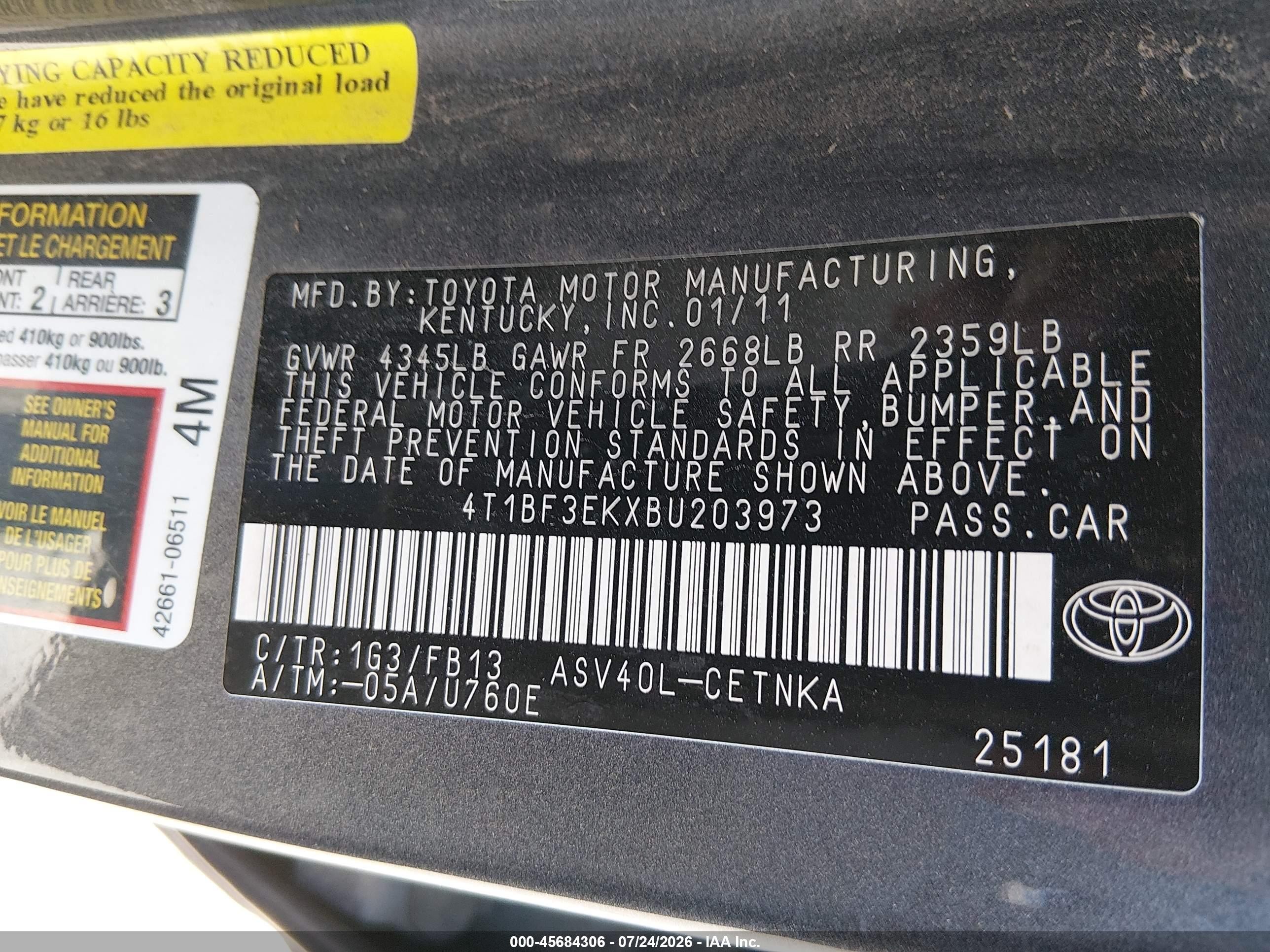 2011 Toyota Camry Le Gray vin: 4T1BF3EKXBU203973
