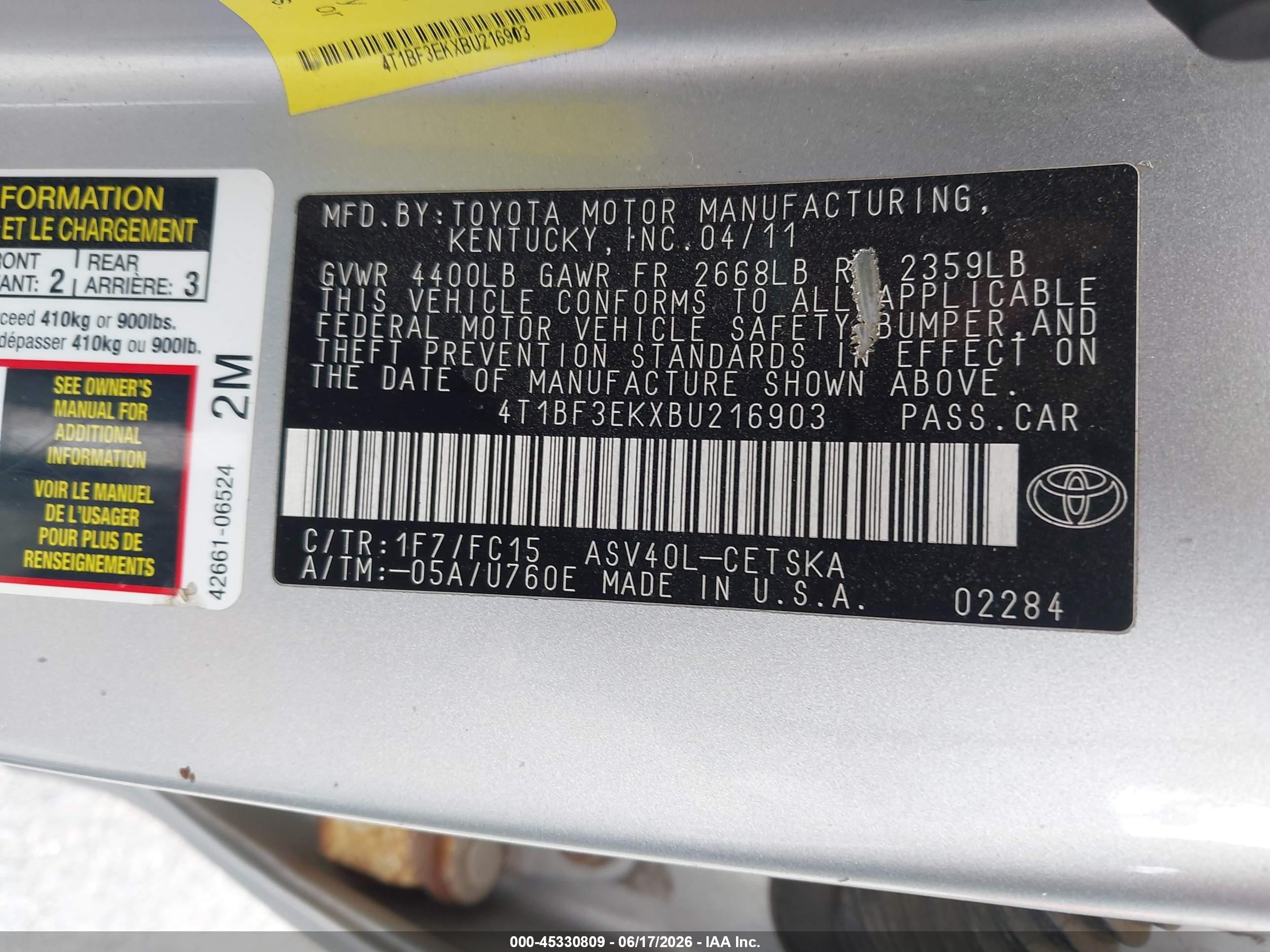 2011 Toyota Camry Se Серебряный vin: 4T1BF3EKXBU216903