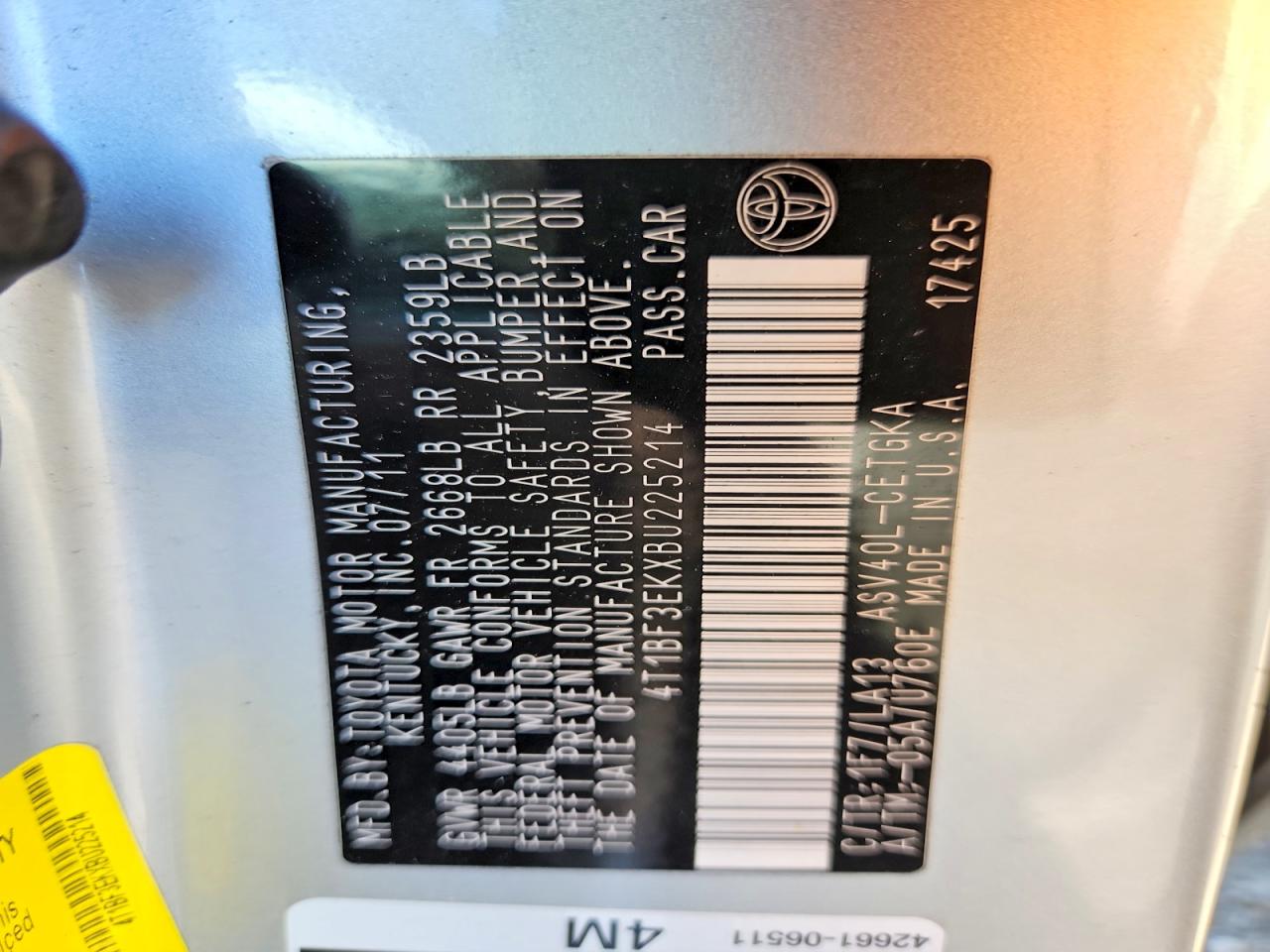 2011 Toyota Camry Xle Silver vin: 4T1BF3EKXBU225214