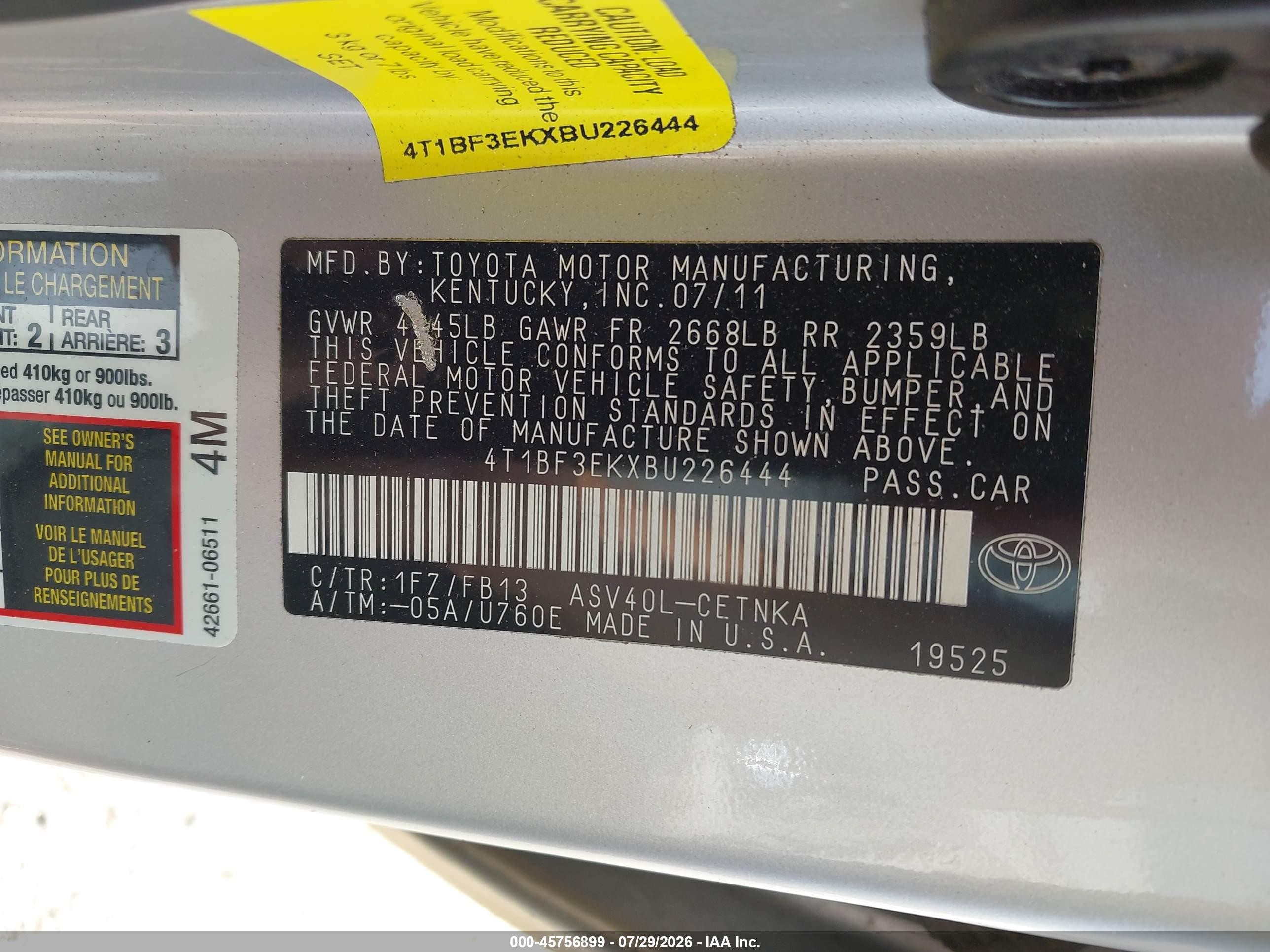 2011 Toyota Camry   Silver vin: 4T1BF3EKXBU226444
