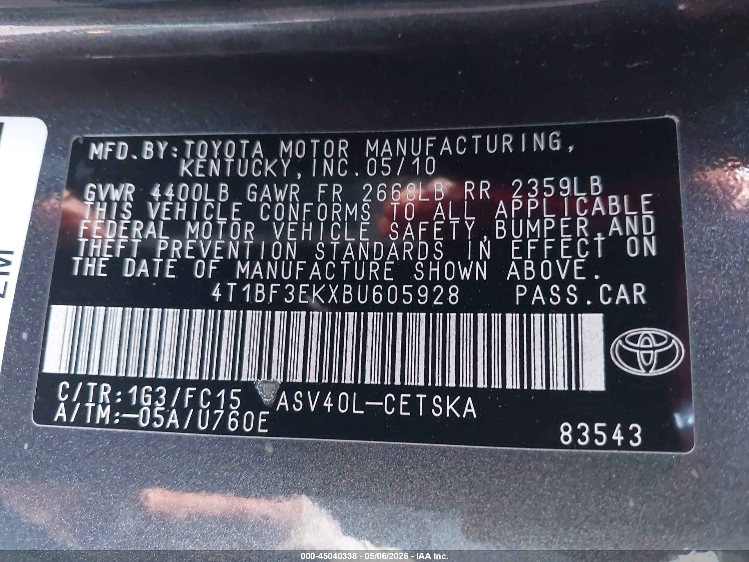 2011 Toyota Camry Se Gray vin: 4T1BF3EKXBU605928