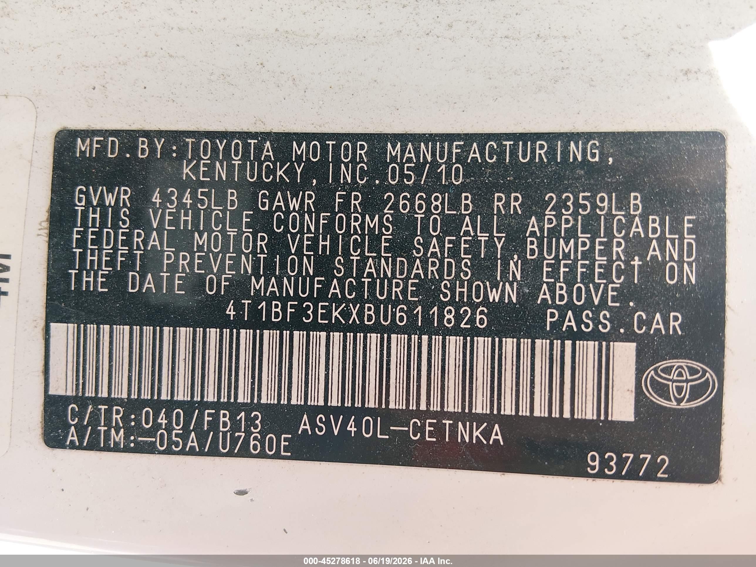 2011 Toyota Camry Le White vin: 4T1BF3EKXBU611826