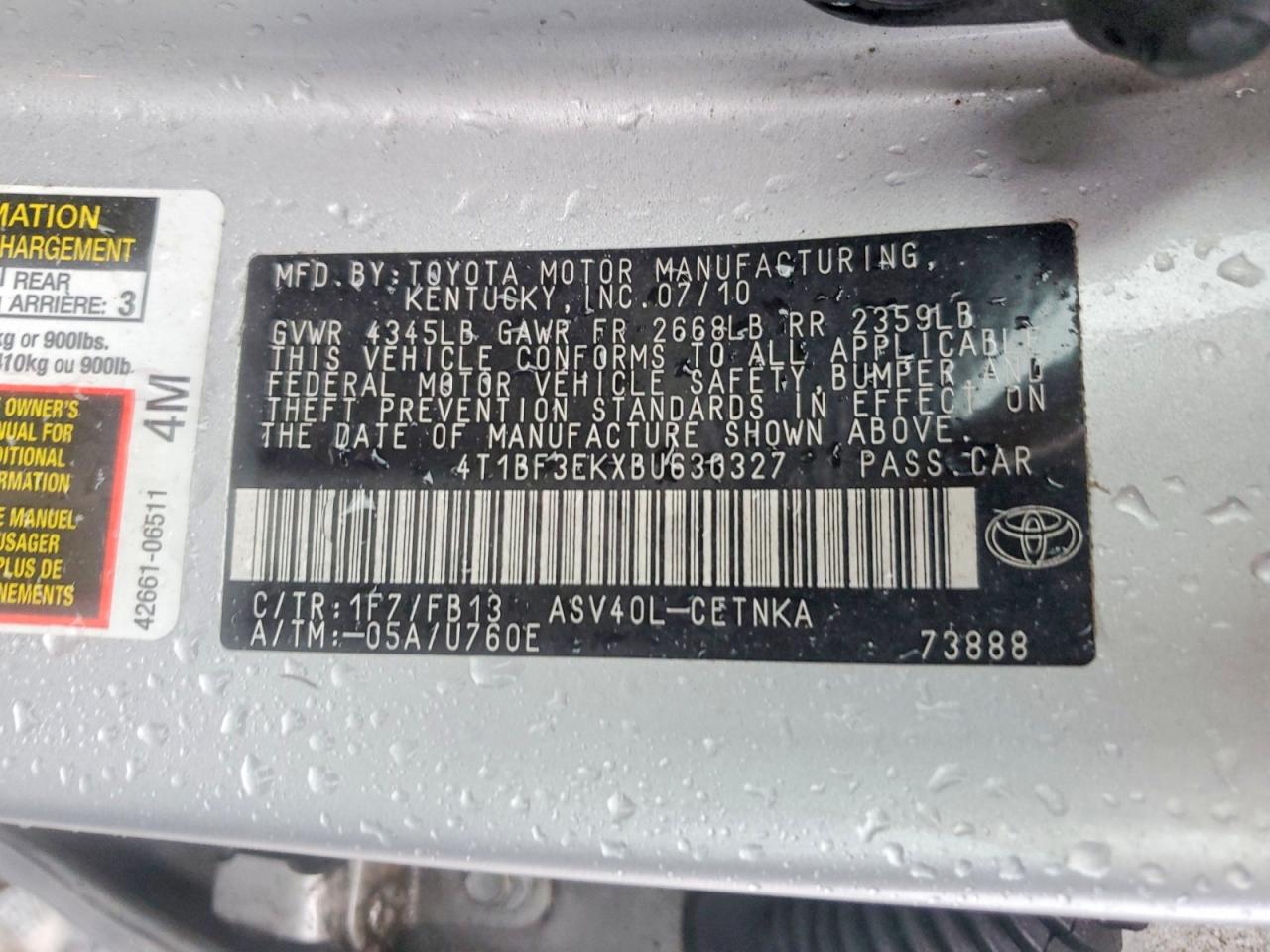 2011 Toyota Camry Le Silver vin: 4T1BF3EKXBU630327