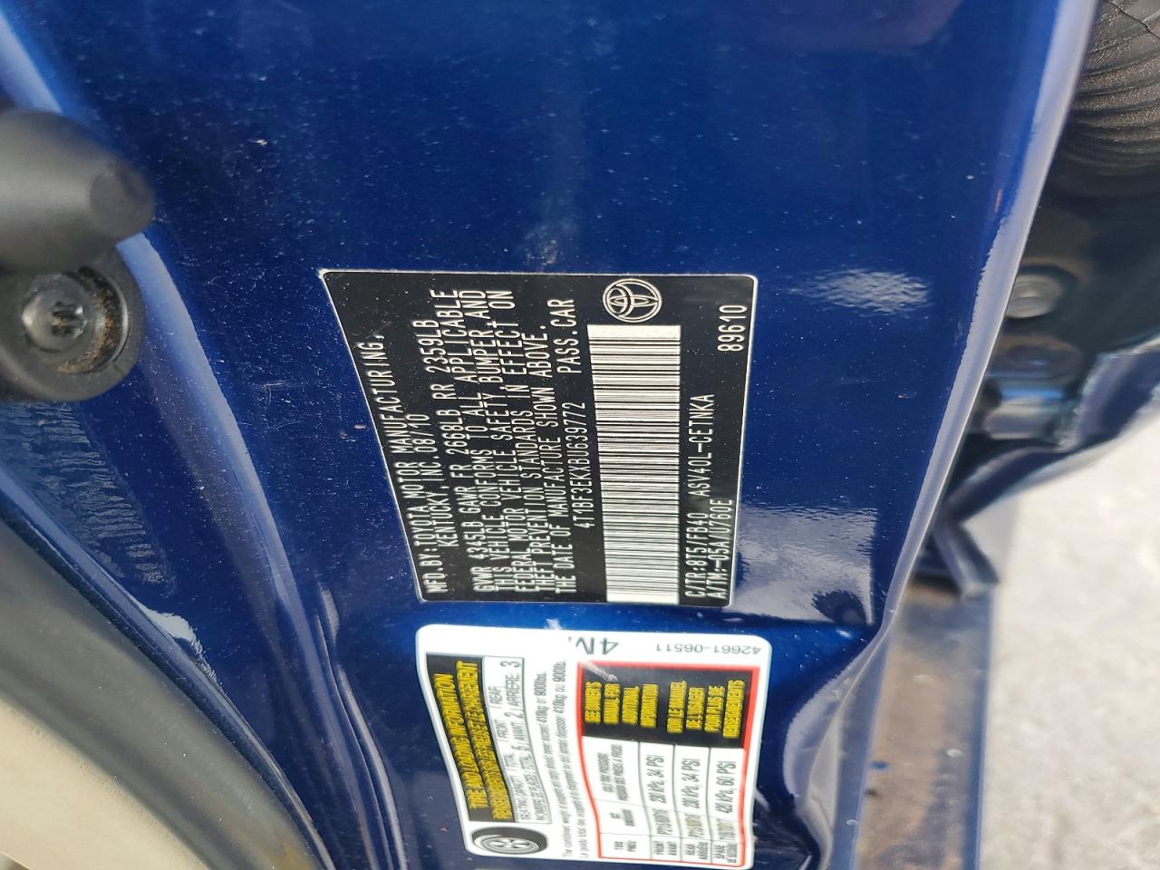 2011 Toyota Camry Blue vin: 4T1BF3EKXBU639772
