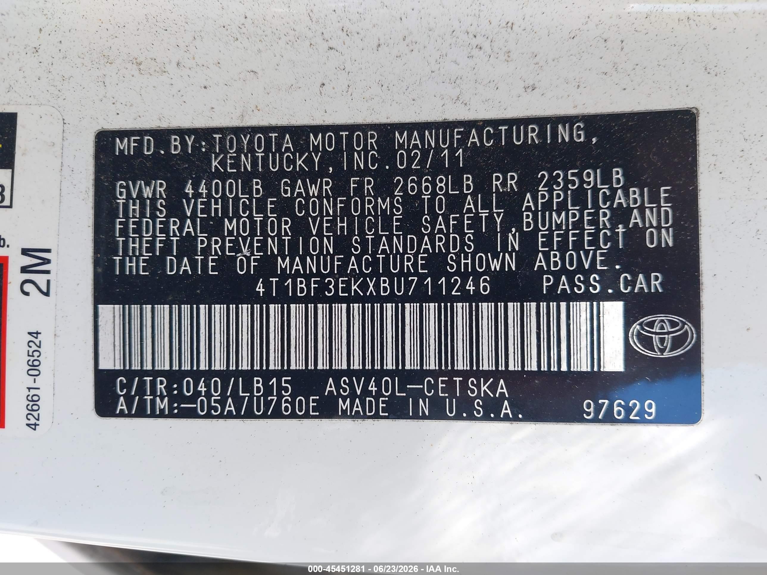 2011 Toyota Camry Se White vin: 4T1BF3EKXBU711246