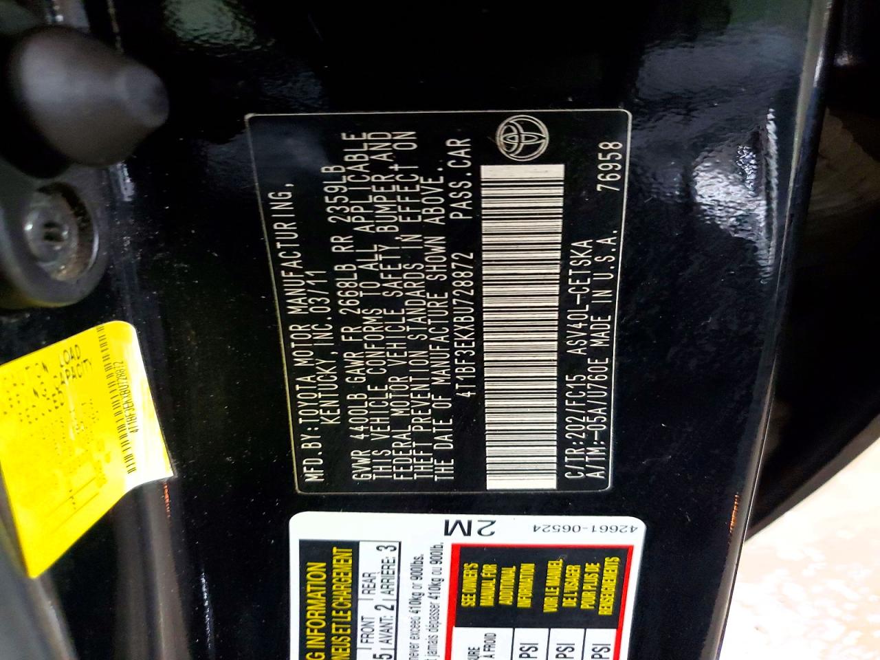 2011 Toyota Camry Se Black vin: 4T1BF3EKXBU728872