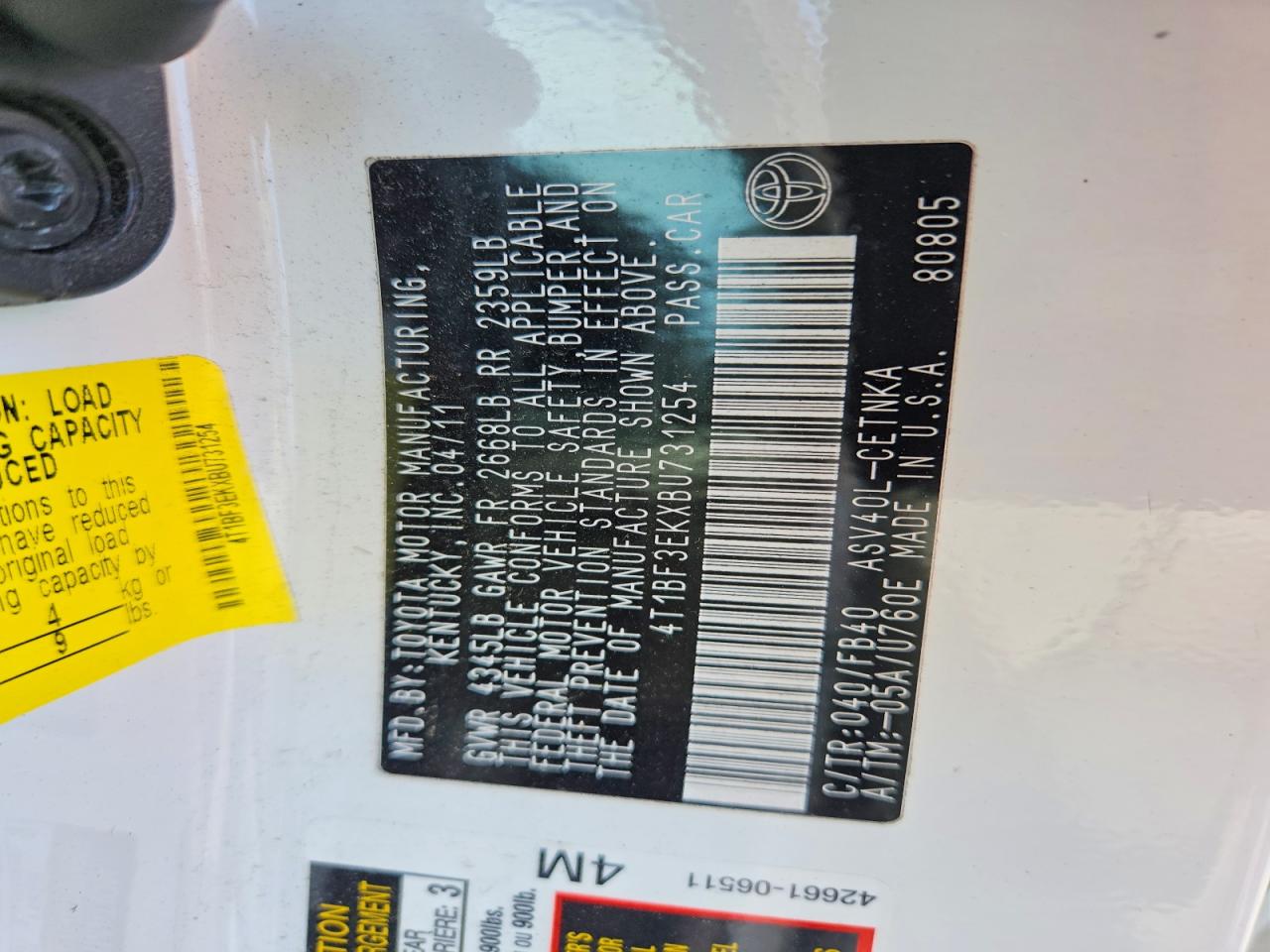 2011 Toyota Camry Le White vin: 4T1BF3EKXBU731254