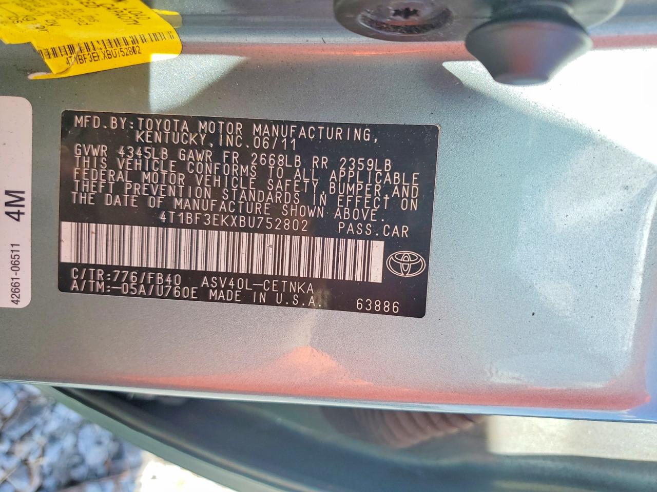 2011 Toyota Camry Le Blue vin: 4T1BF3EKXBU752802
