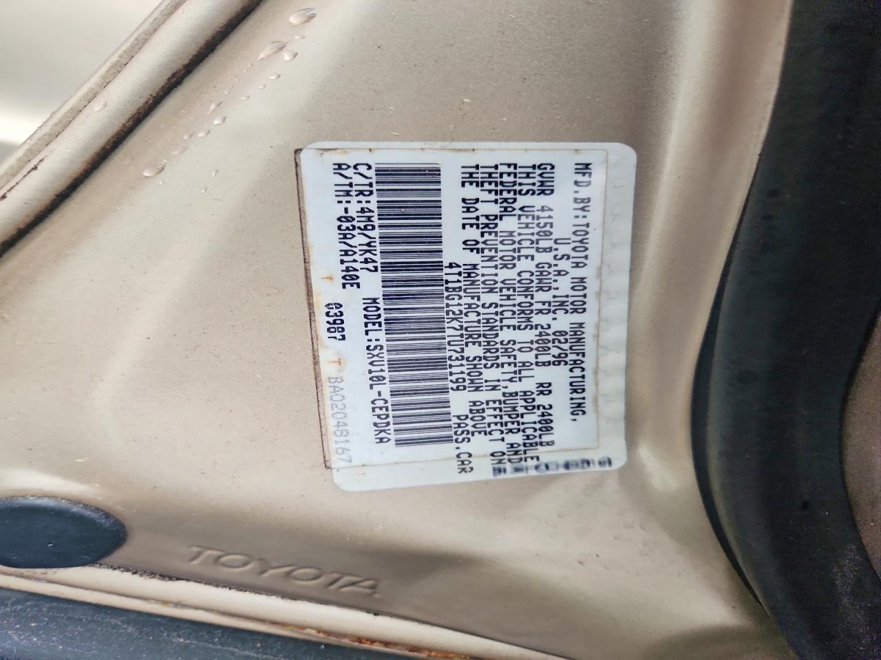 1996 Toyota Camry Dx Beige vin: 4T1BG12K7TU731199