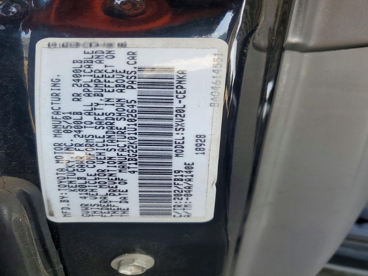 2001 Toyota Camry Le Black vin: 4T1BG22K01U102645