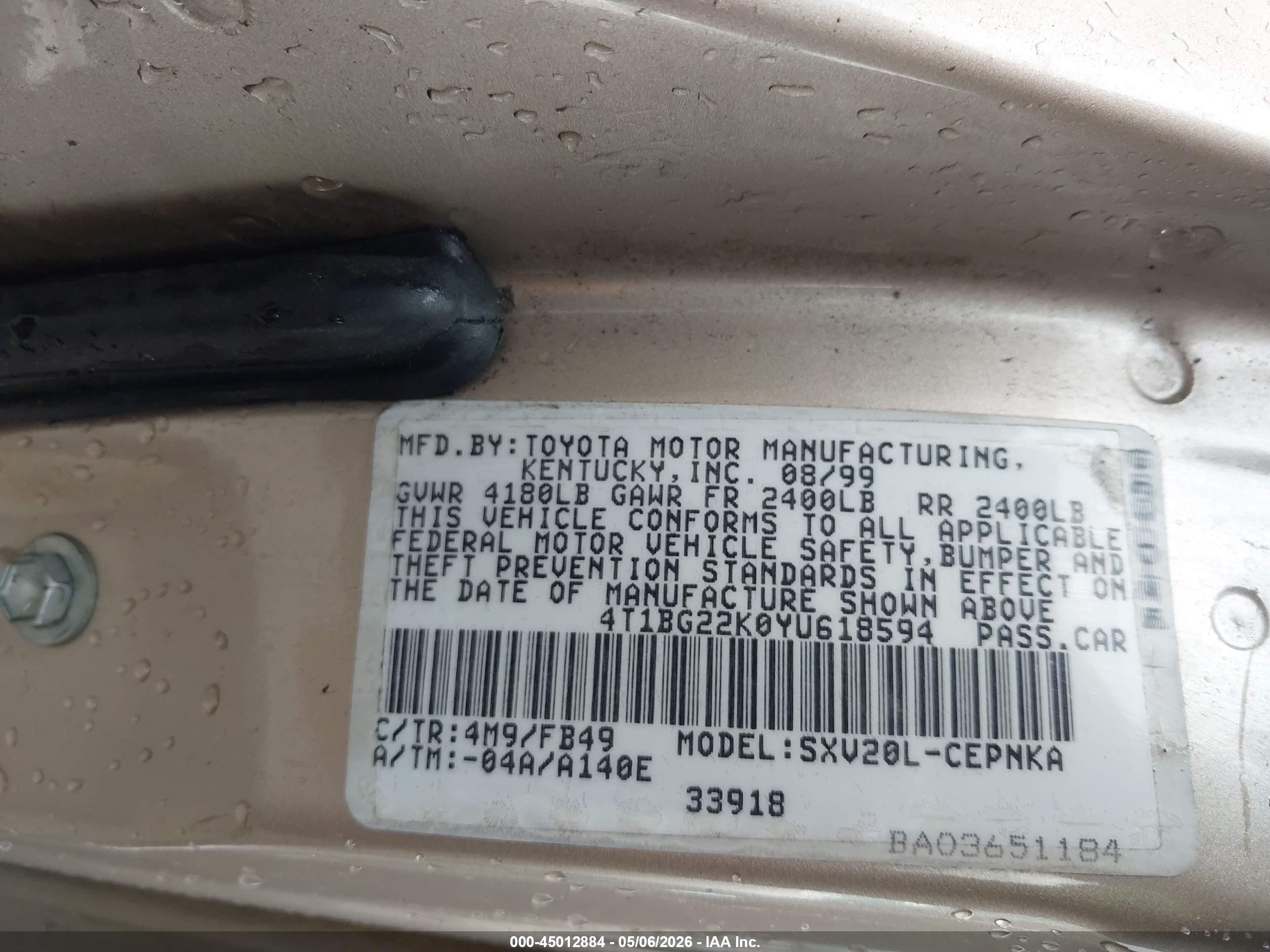 2000 Toyota Camry Le Серебряный vin: 4T1BG22K0YU618594
