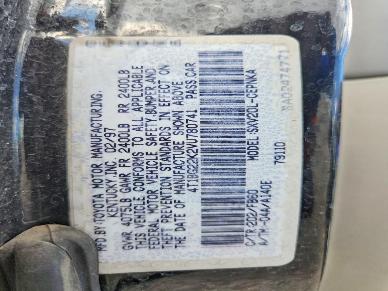 1997 Toyota Camry Le Black vin: 4T1BG22K2VU780741