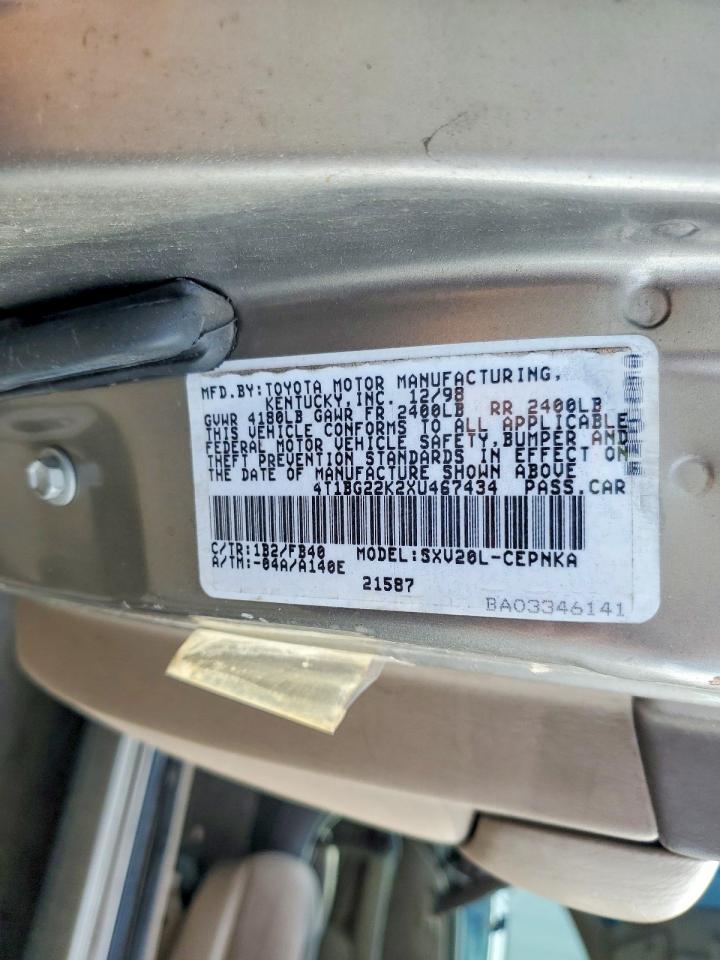 1999 Toyota Camry Le Tan vin: 4T1BG22K2XU467434