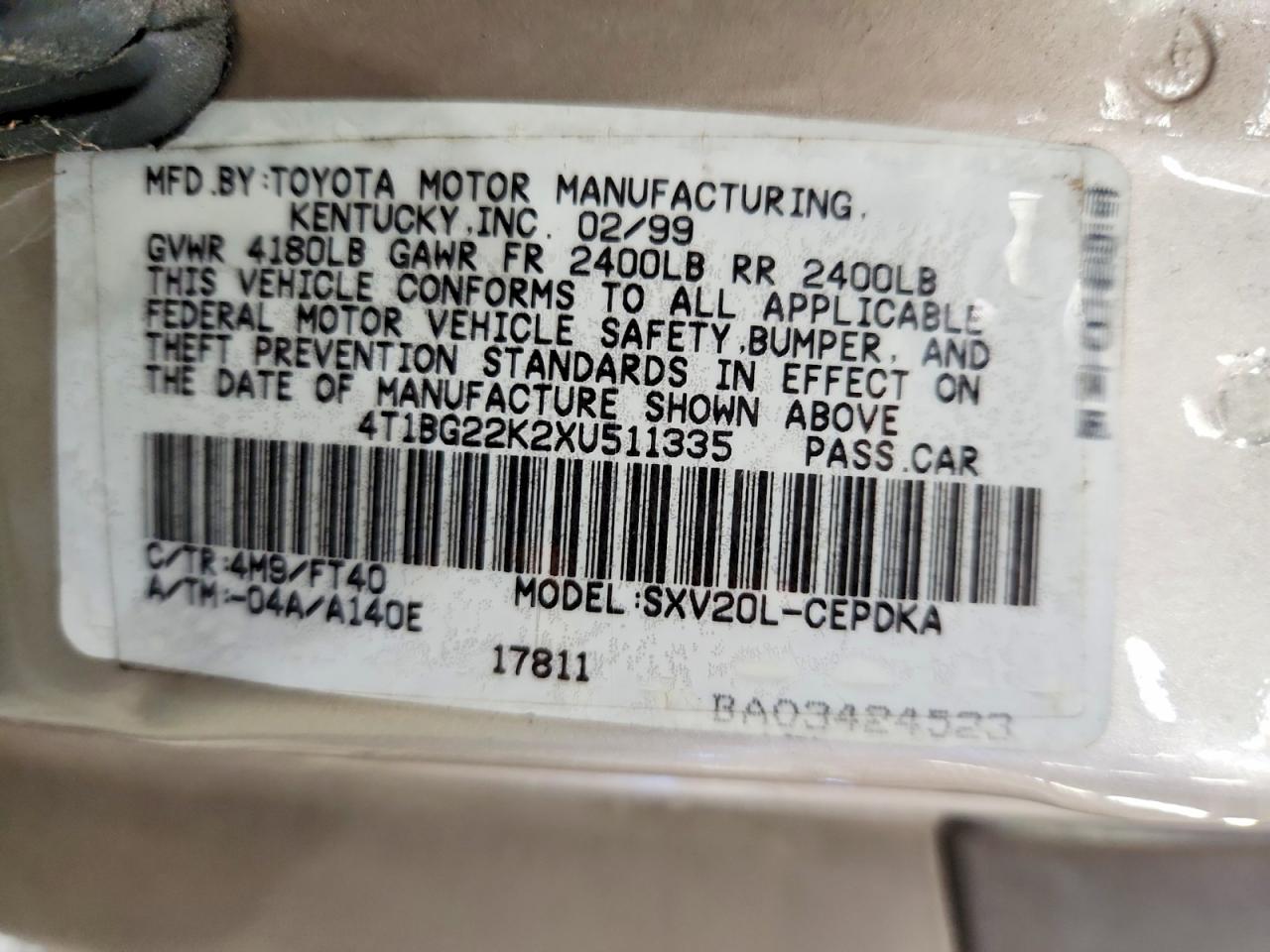 1999 Toyota Camry Ce Золотой vin: 4T1BG22K2XU511335