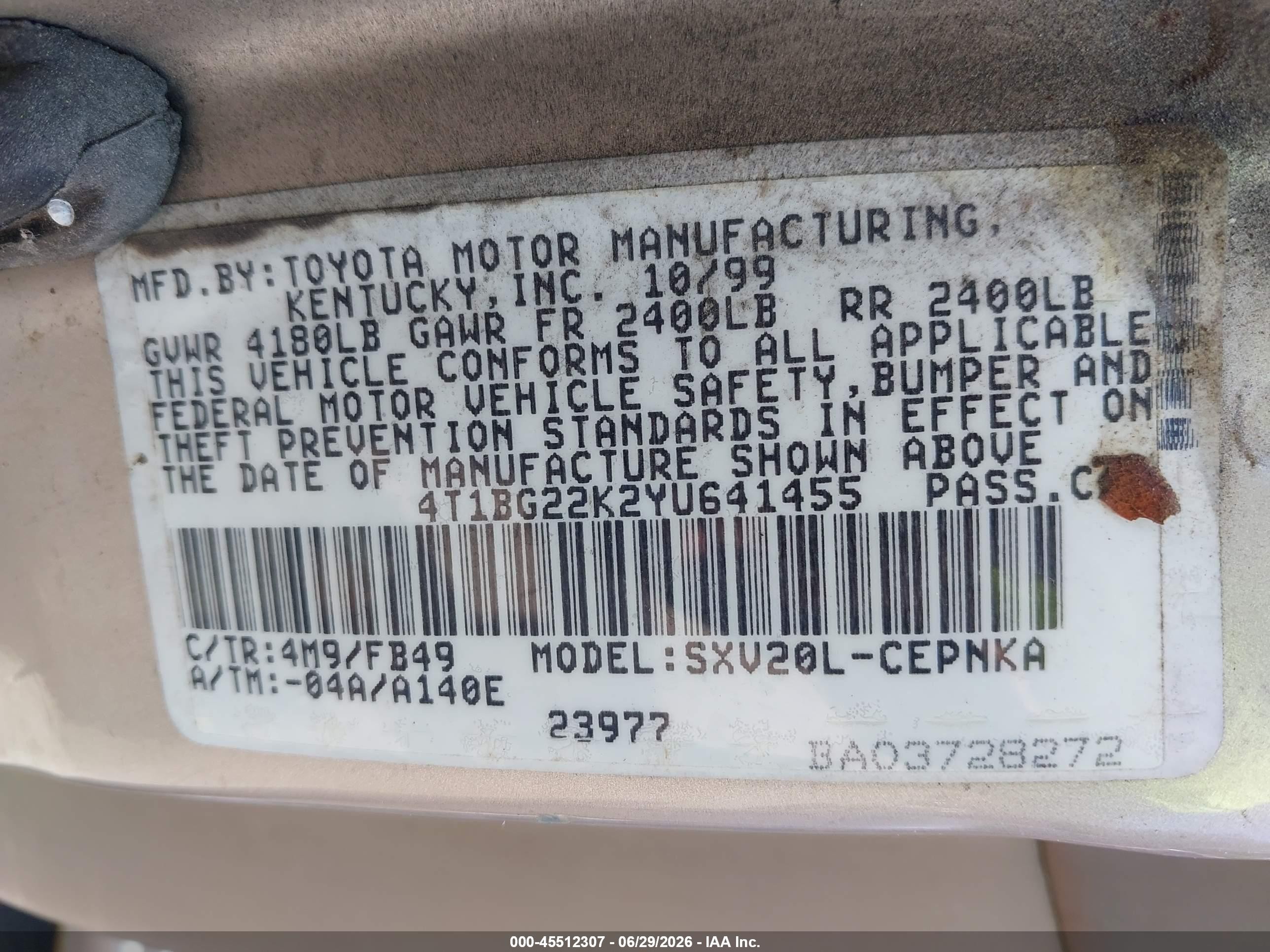 2000 Toyota Camry Le Silver vin: 4T1BG22K2YU641455