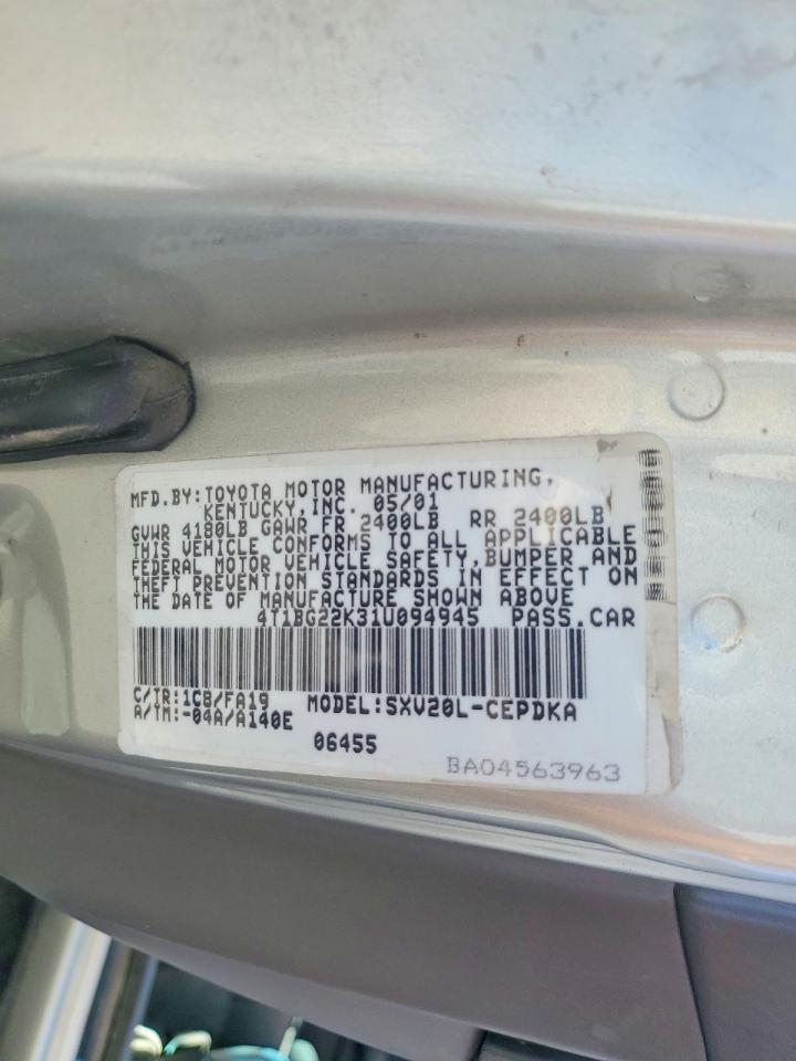 2001 Toyota Camry Ce Silver vin: 4T1BG22K31U094945