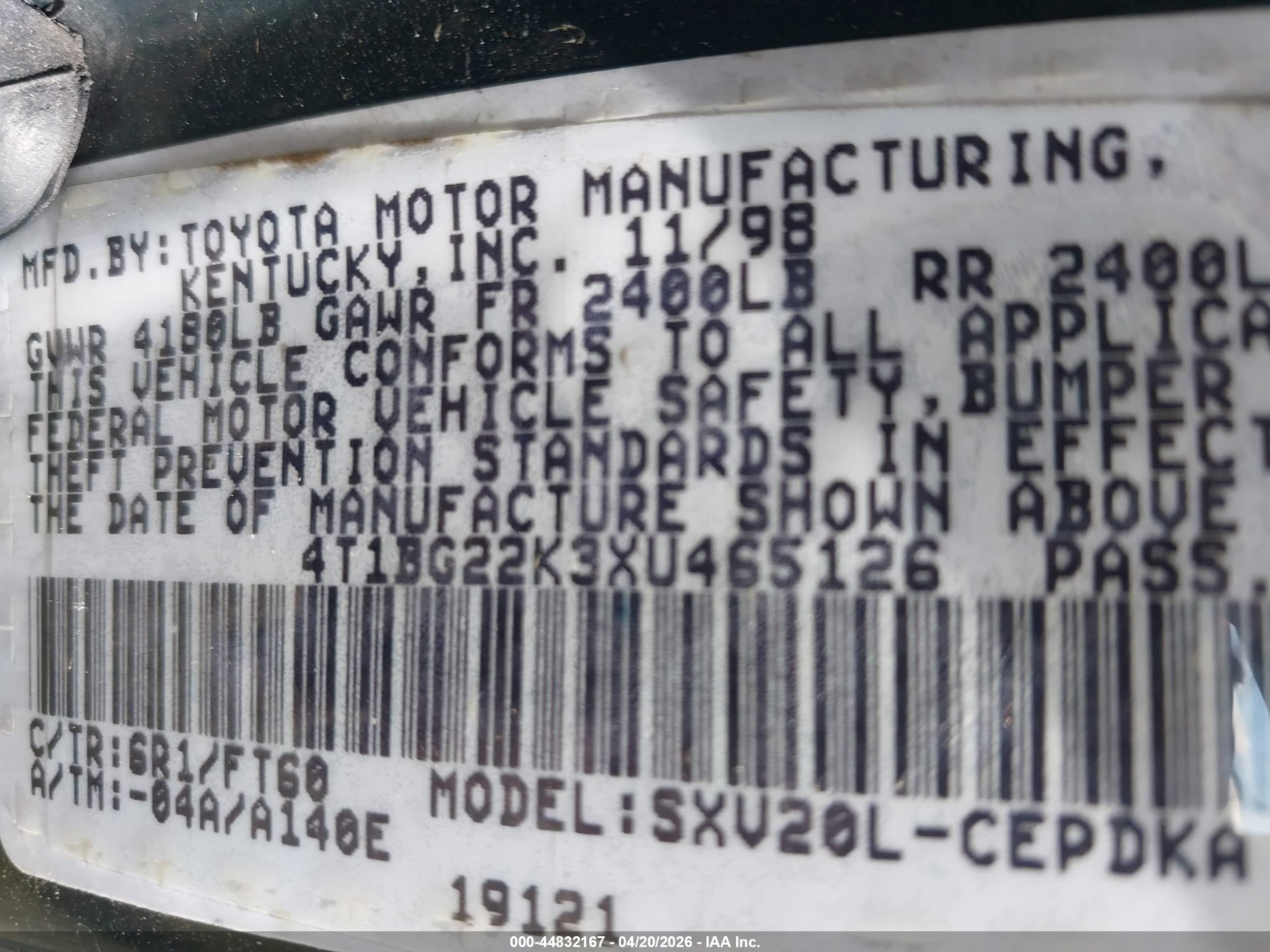 1999 Toyota Camry Ce Green vin: 4T1BG22K3XU465126