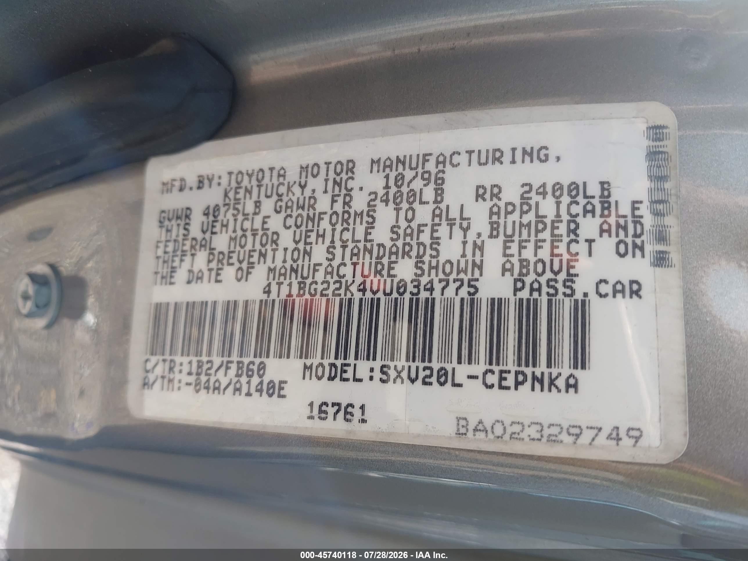 1997 Toyota Camry Le Желто-коричневый vin: 4T1BG22K4VU034775
