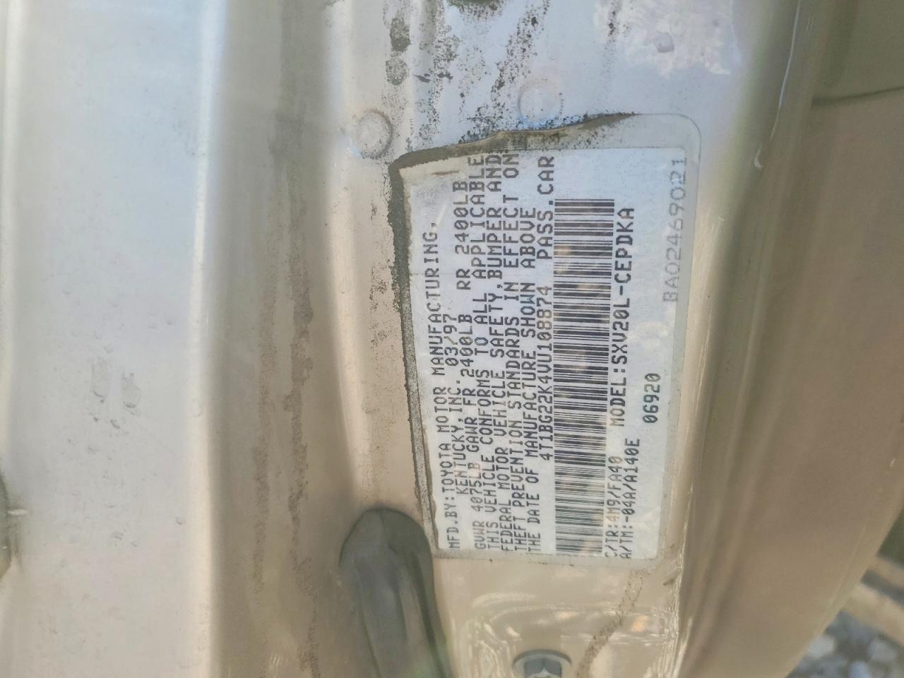 1997 Toyota Camry Ce Серебряный vin: 4T1BG22K4VU108874