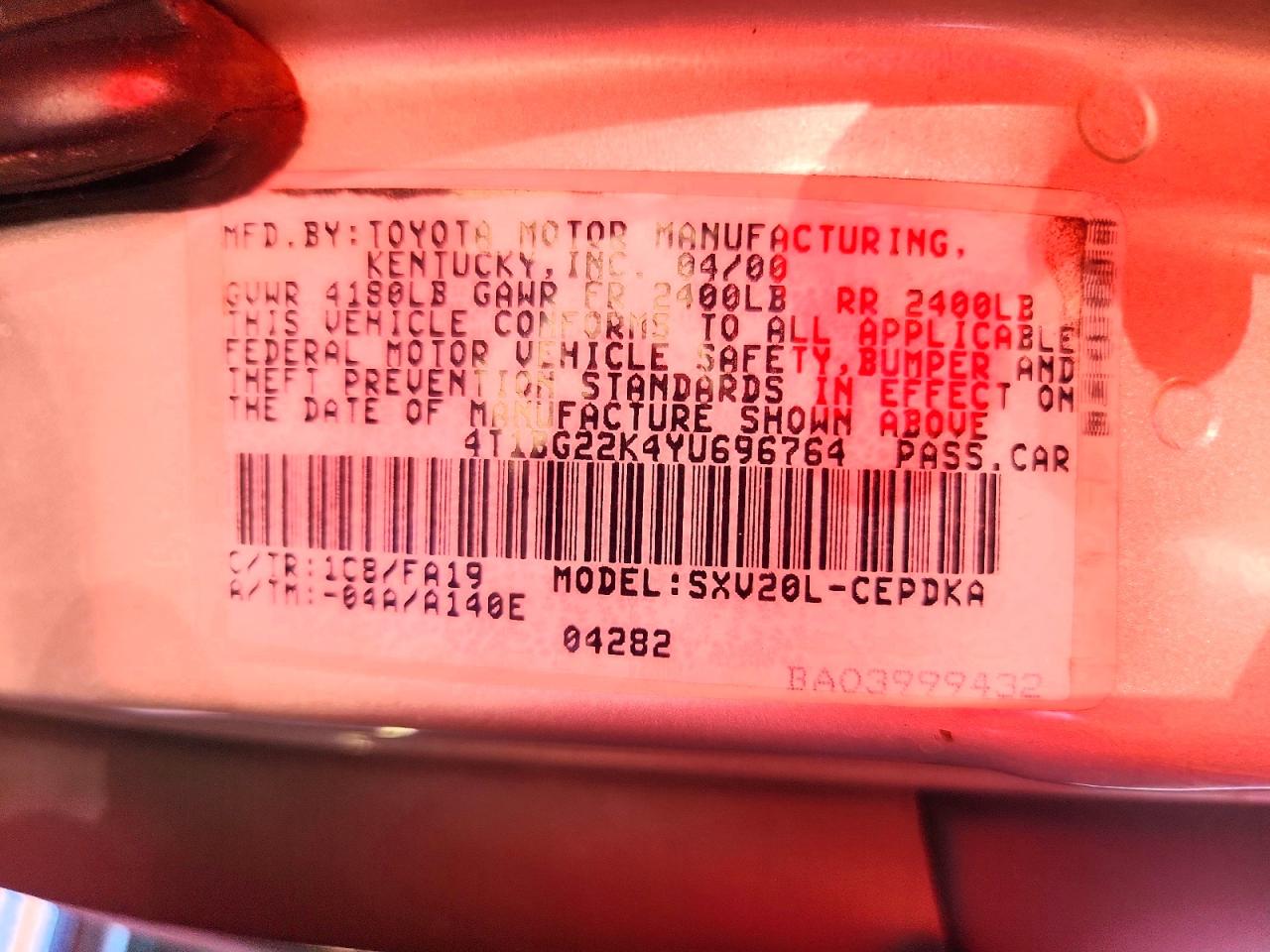 2000 Toyota Camry Ce Silver vin: 4T1BG22K4YU696764